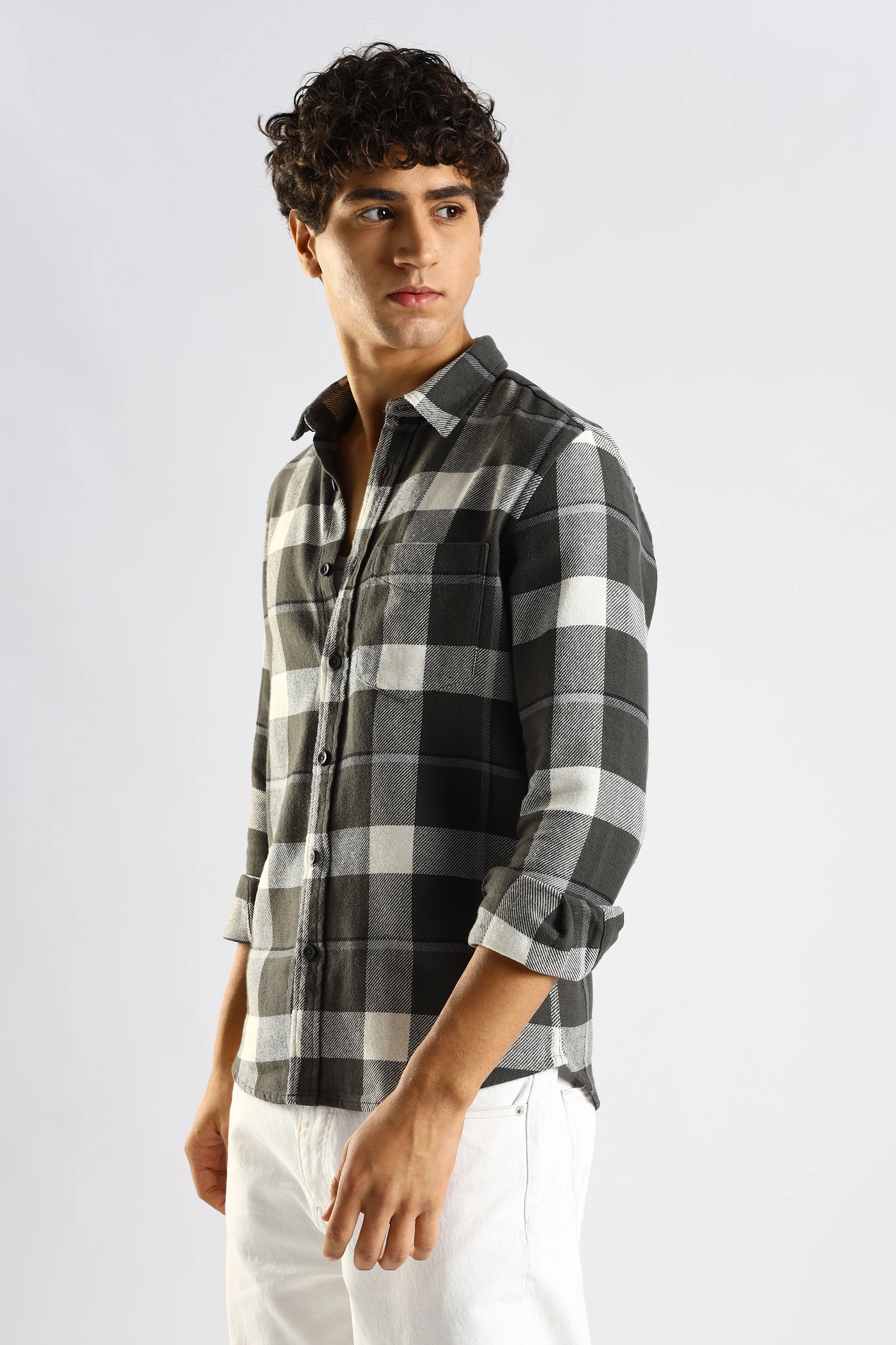 Men Green Cotton Blend Checked Shirt - Image 7