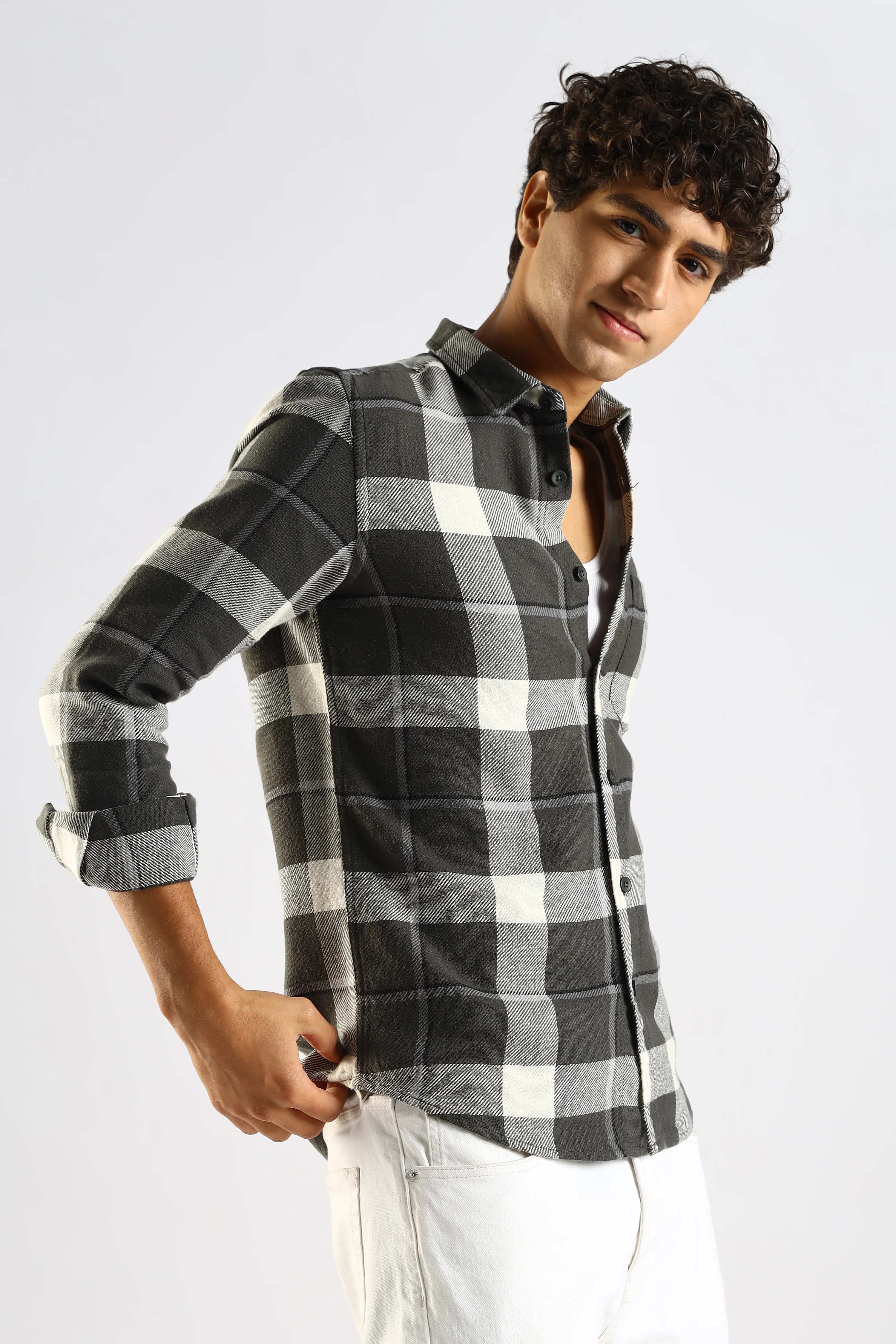 Men Green Cotton Blend Checked Shirt - Image 8