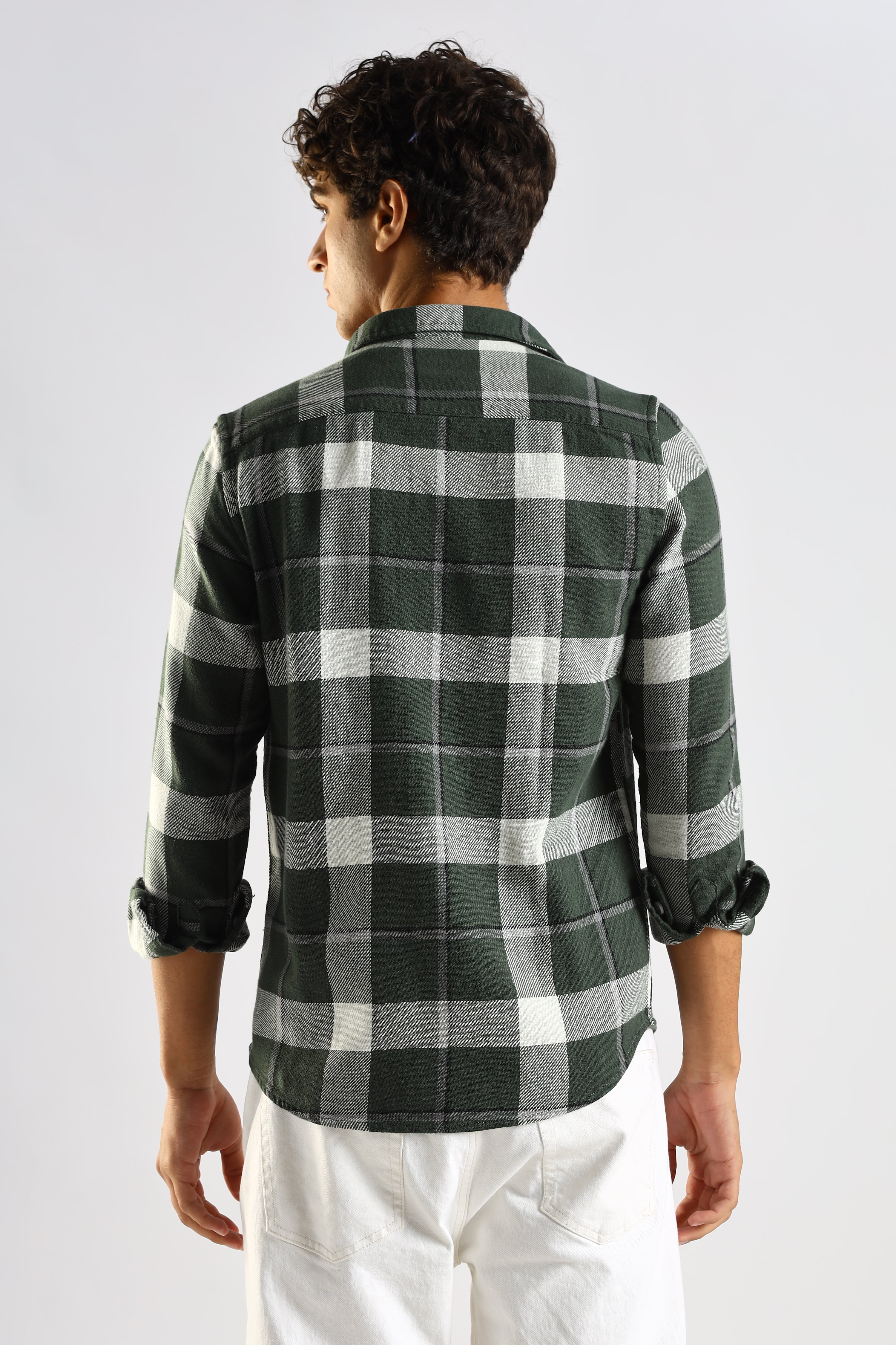 Men Green Cotton Blend Slim Checked Shirt - Image 2