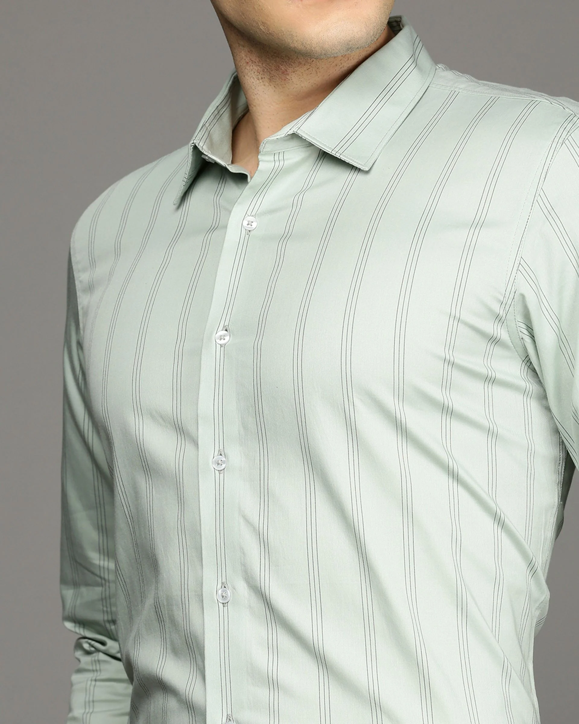 Men Green Cotton Blend Slim Shirt - Image 6