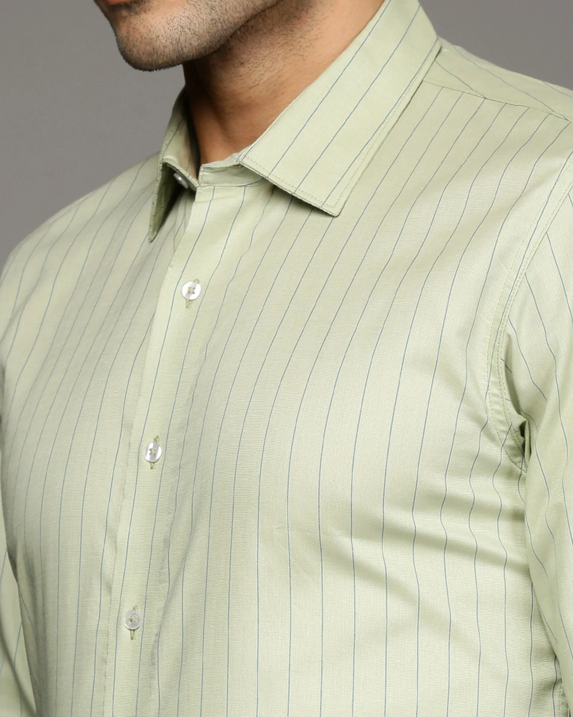 Men Green Cotton Blend Slim Shirt - Image 6