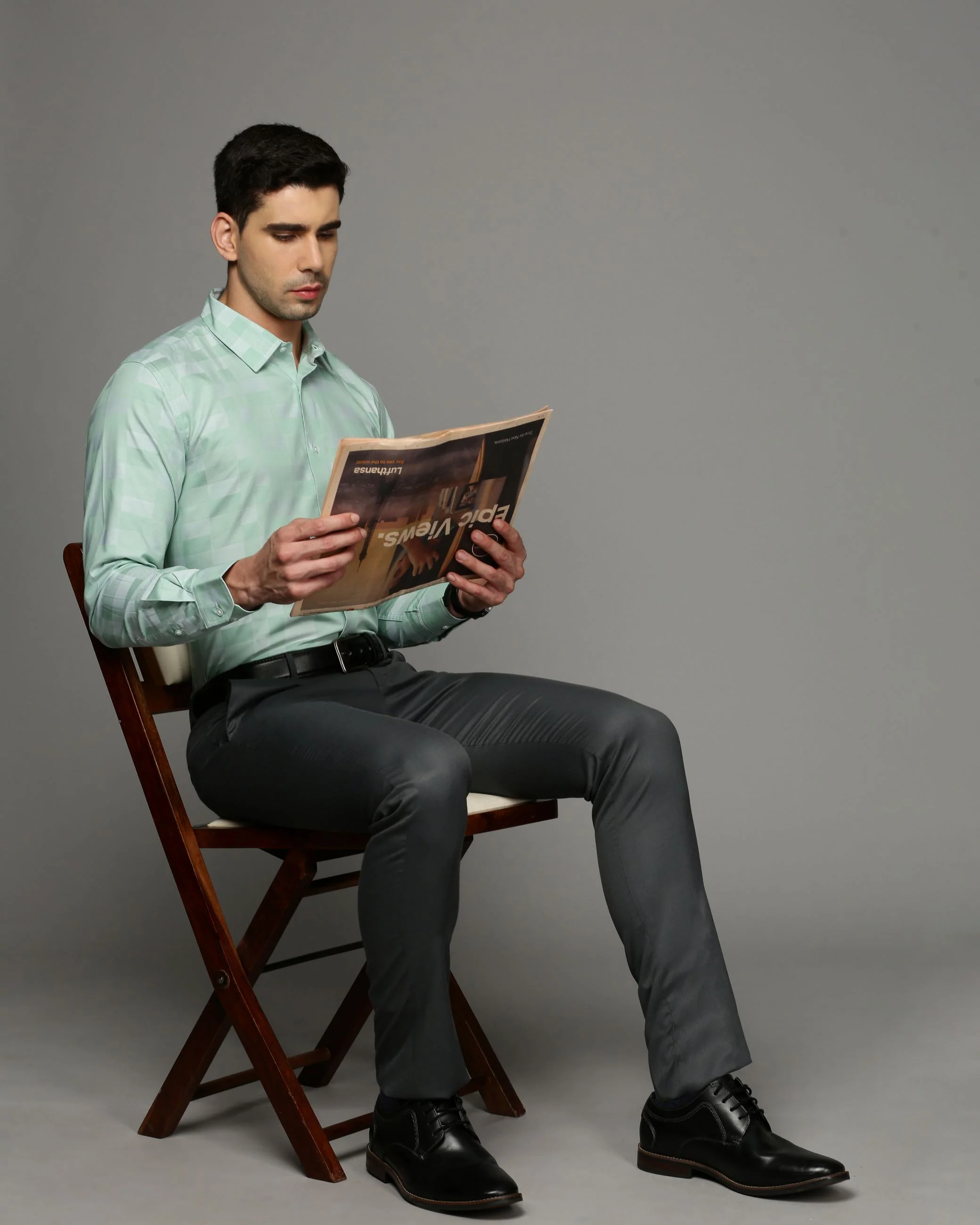 Men Green Cotton Blend Slim Shirt - Image 5