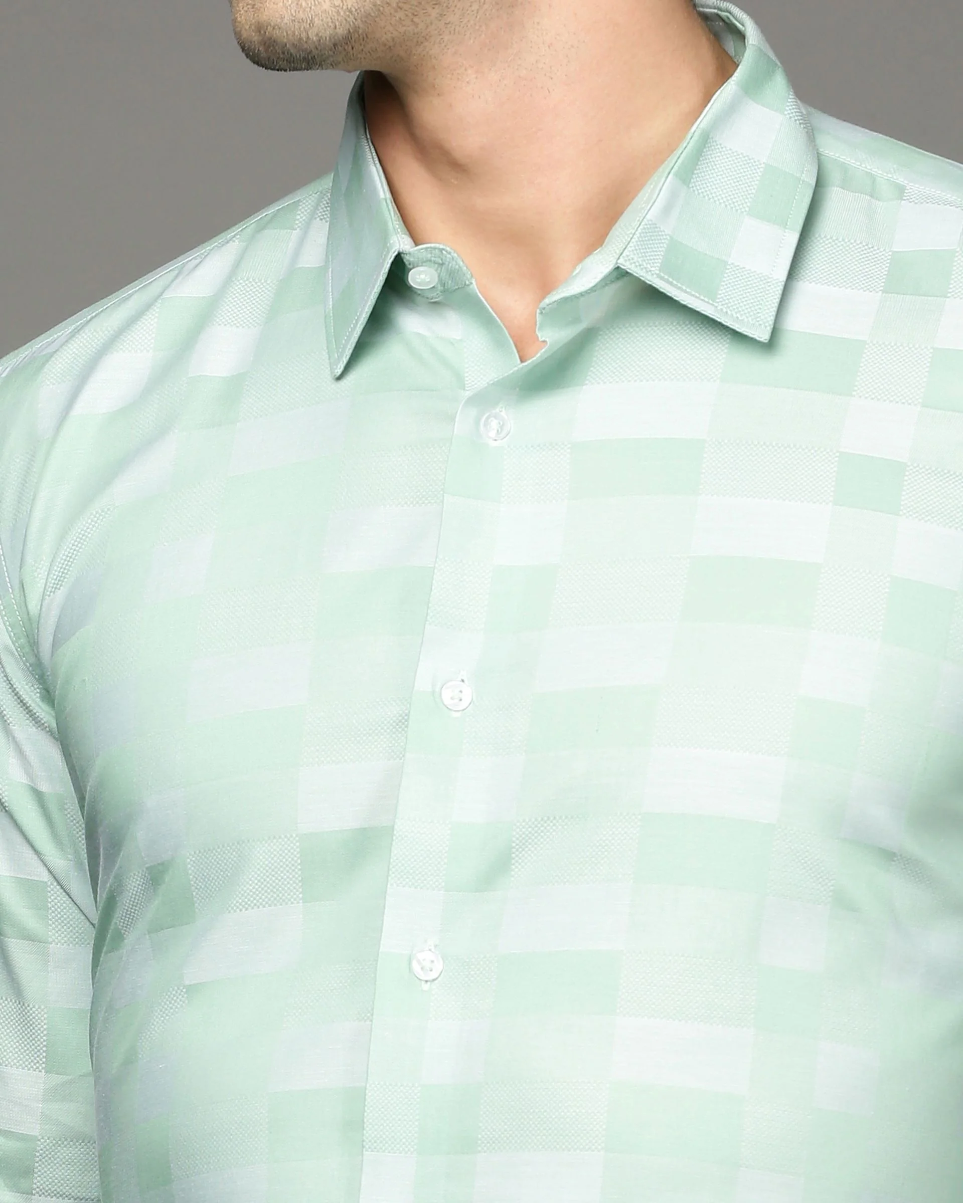 Men Green Cotton Blend Slim Shirt - Image 6