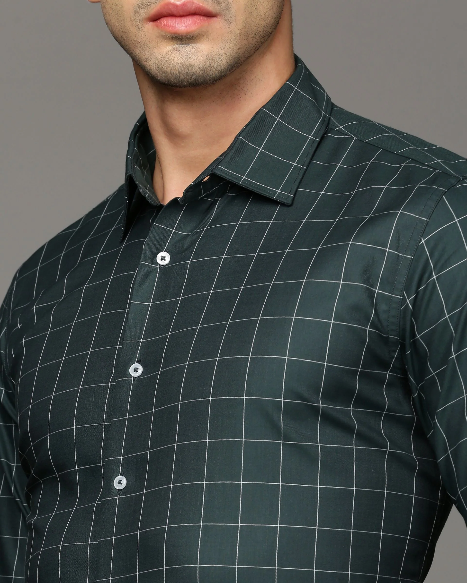 Men Green Cotton Blend Slim Shirt - Image 6