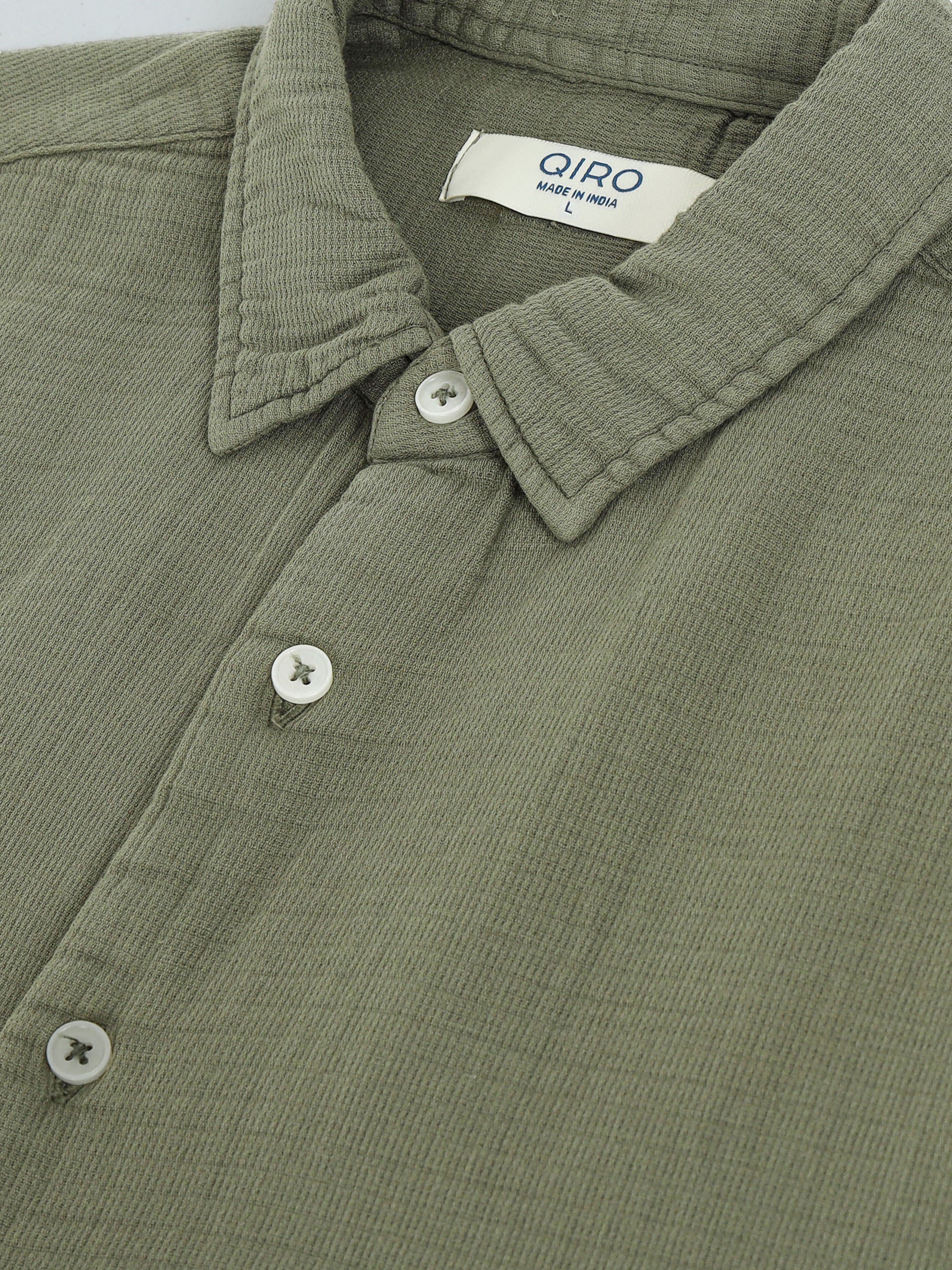 Men Green Cotton Double Cloth Shirt - Image 7