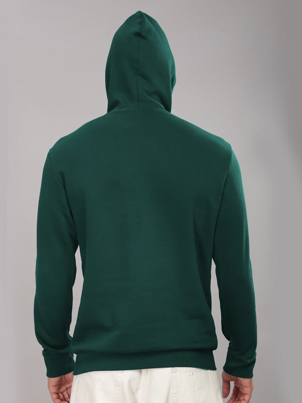 Men Green Cotton Fleece Hoodie - Image 2