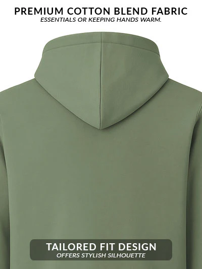 Men Green Cotton Fleece Hoodie - Image 4