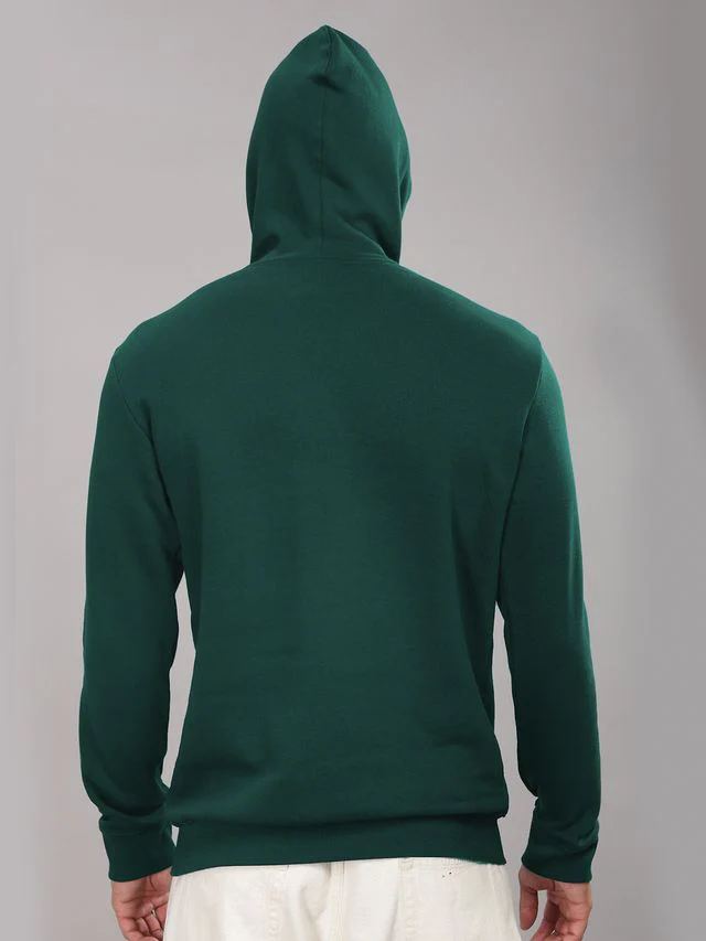 Men Green Cotton Fleece Printed Hoodie - Image 2