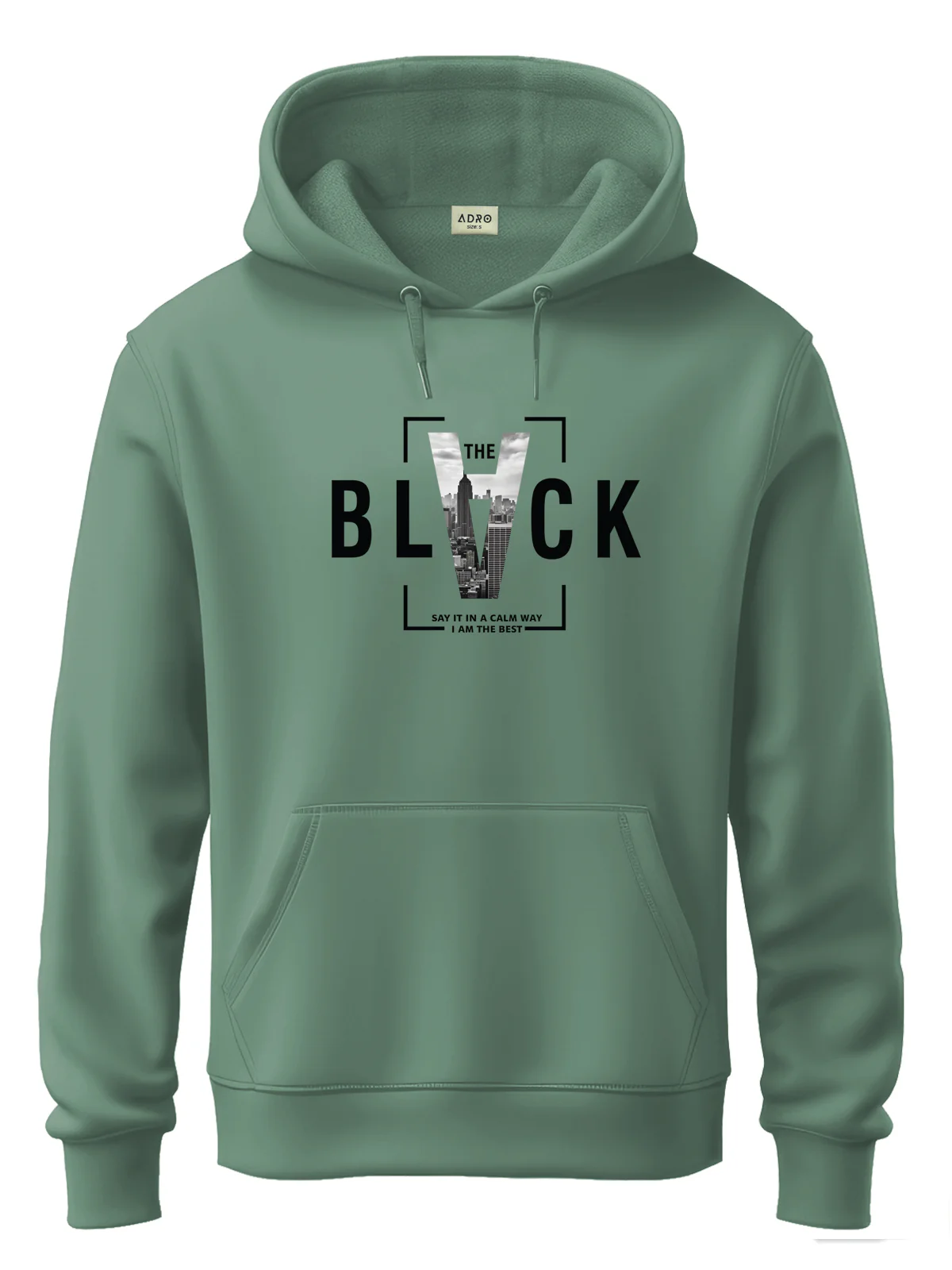 Men Green Cotton Fleece Printed Hoodie
