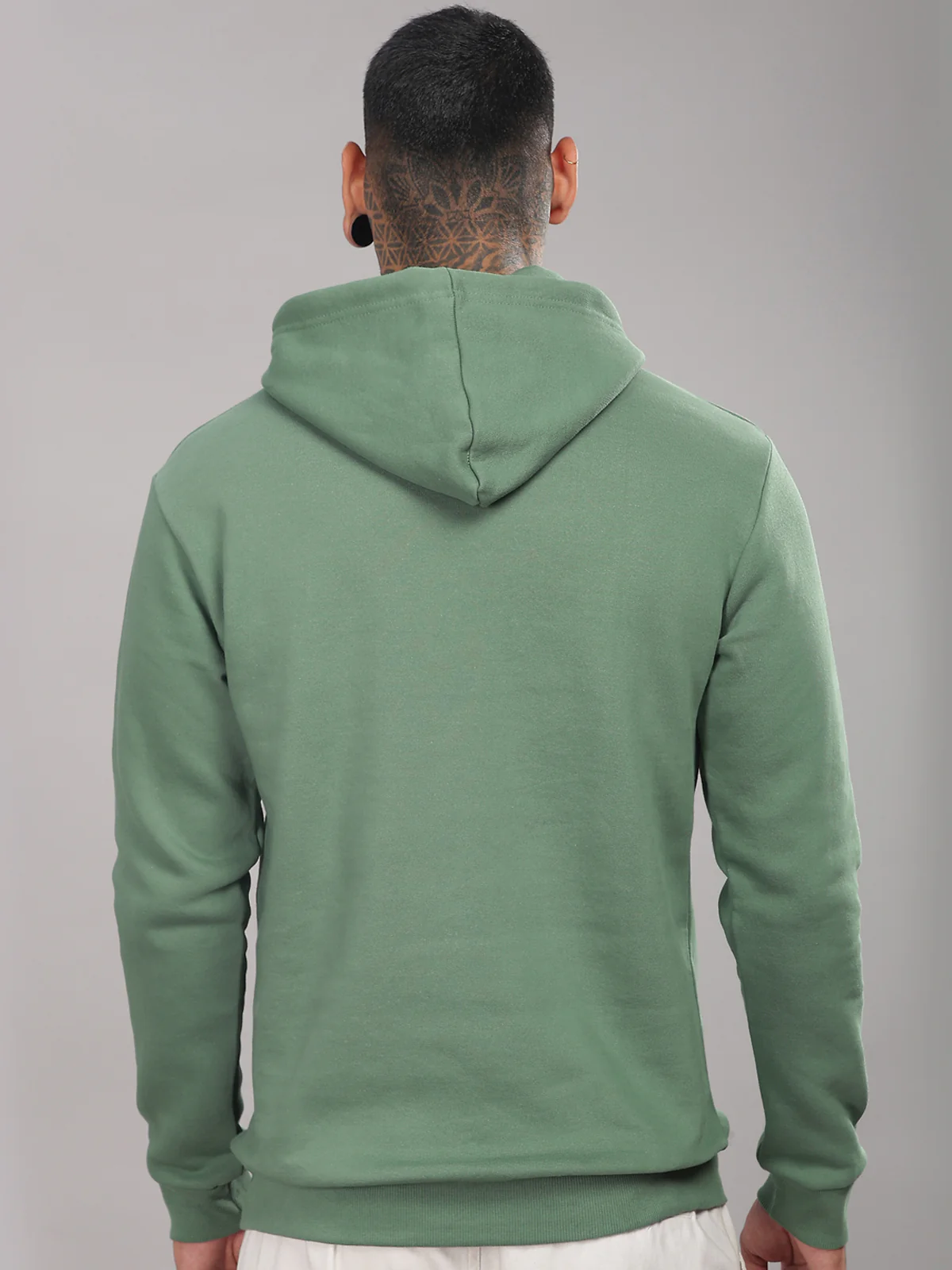 Men Green Cotton Fleece Printed Hoodie - Image 2