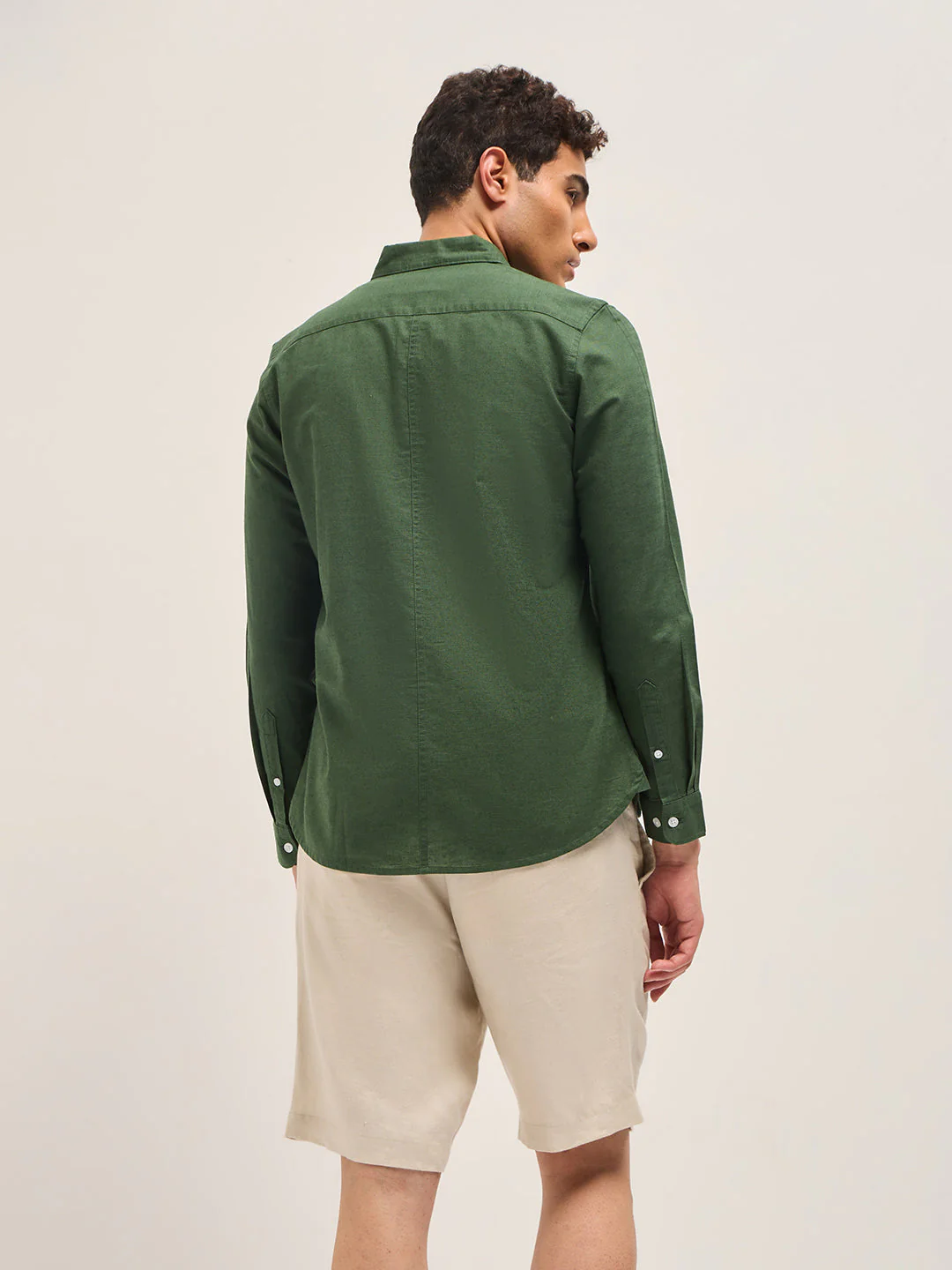 Men Green Cotton Linen Slim Fit Solid Casual Shirt - Image 2