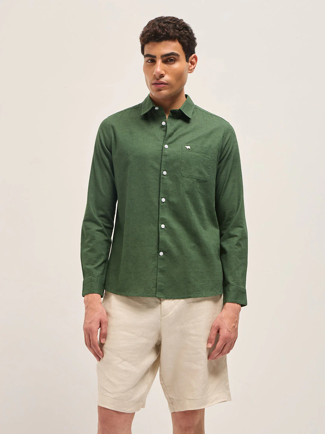 Men Green Cotton Linen Slim Fit Solid Casual Shirt - Image 6
