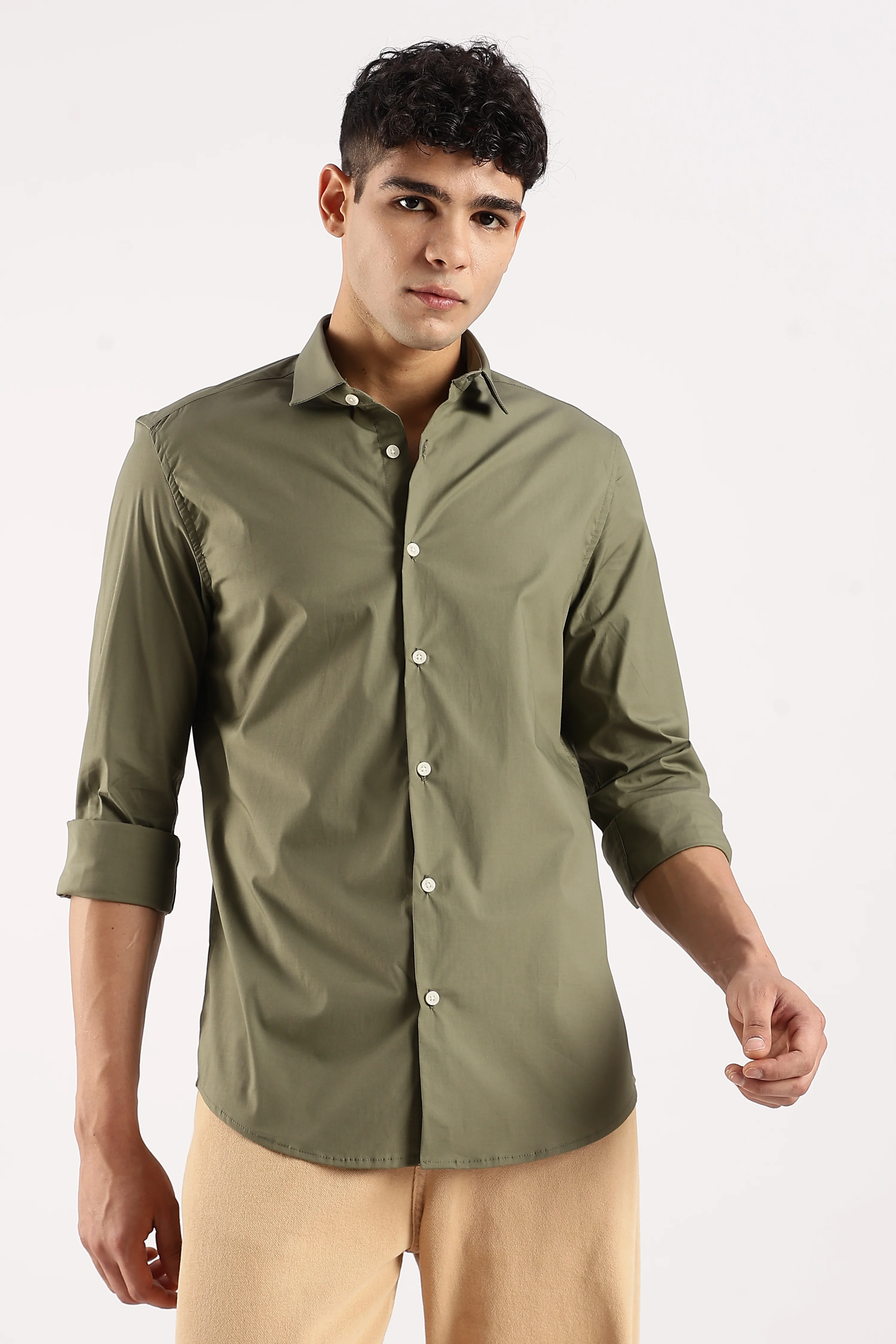 Men Green Cotton Lycra Shirt - Image 2