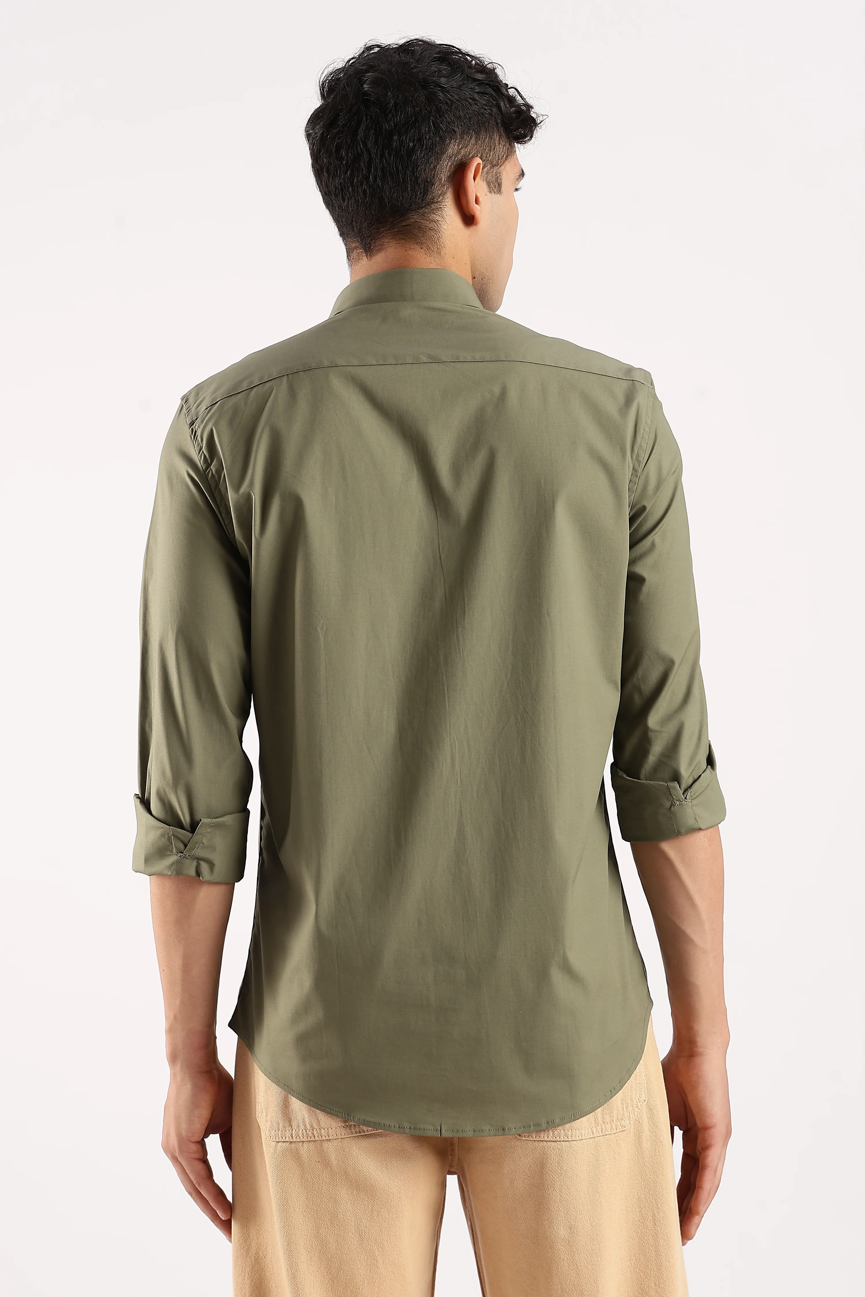 Men Green Cotton Lycra Shirt - Image 3