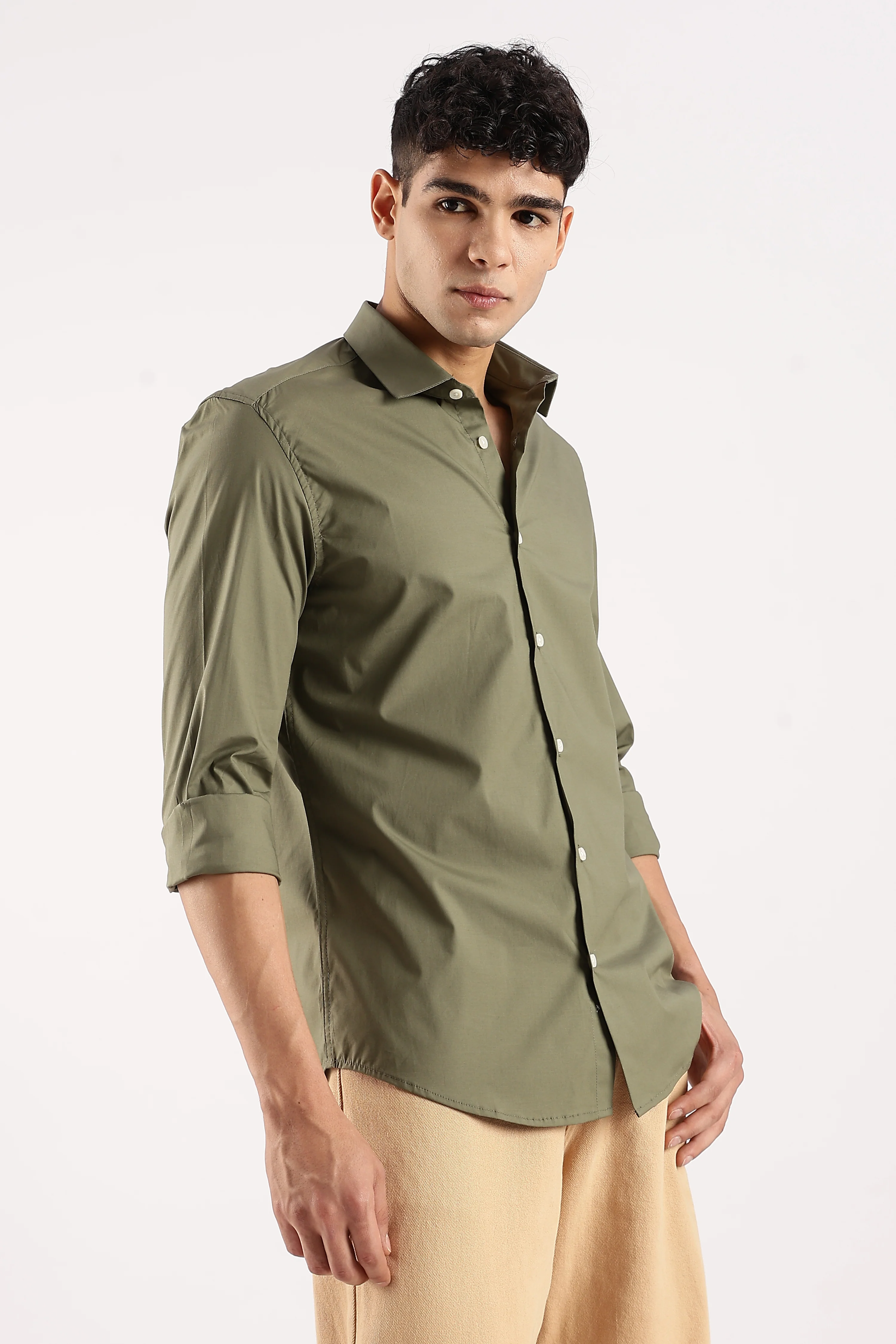 Men Green Cotton Lycra Shirt - Image 5
