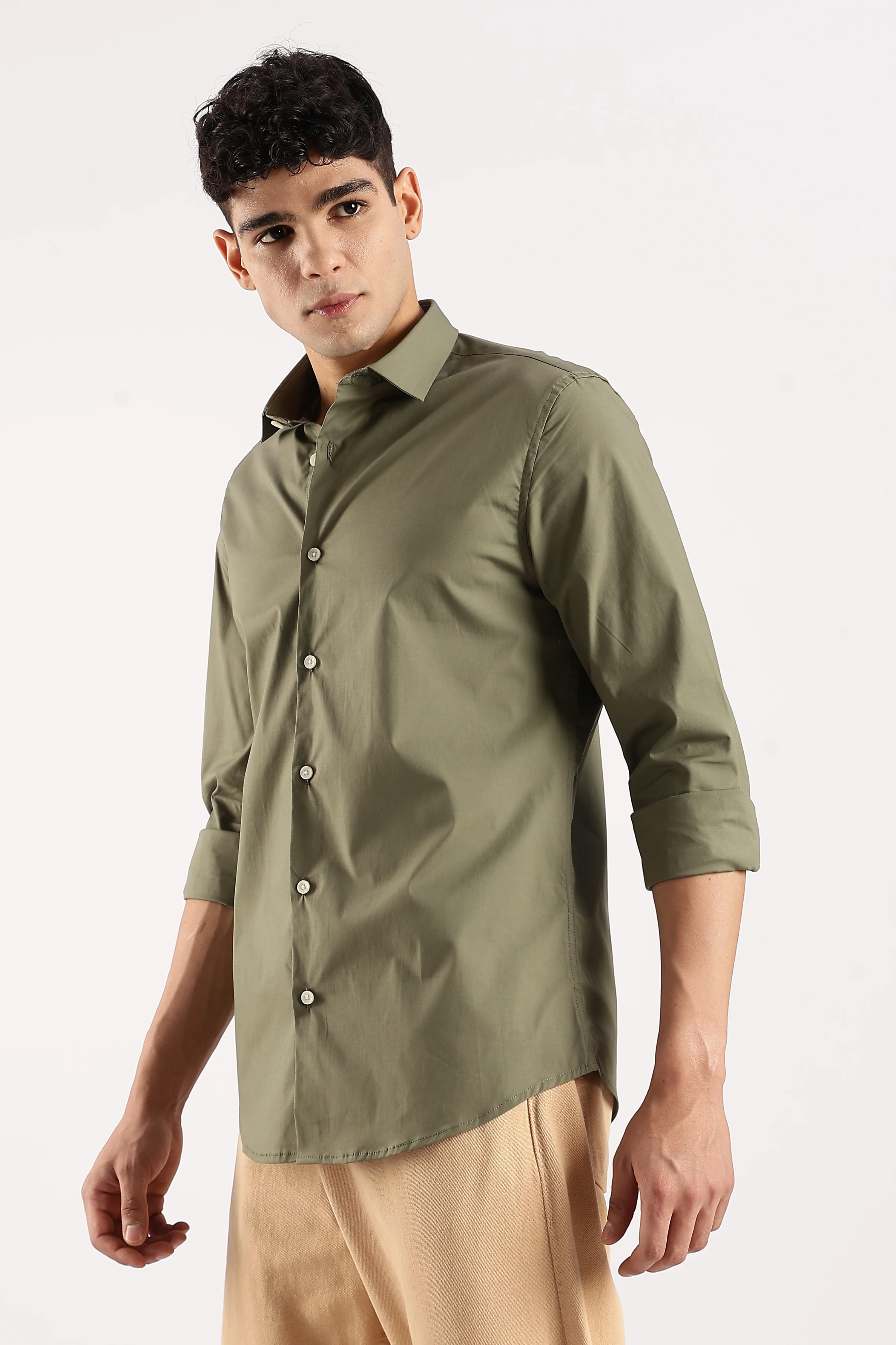 Men Green Cotton Lycra Shirt - Image 6
