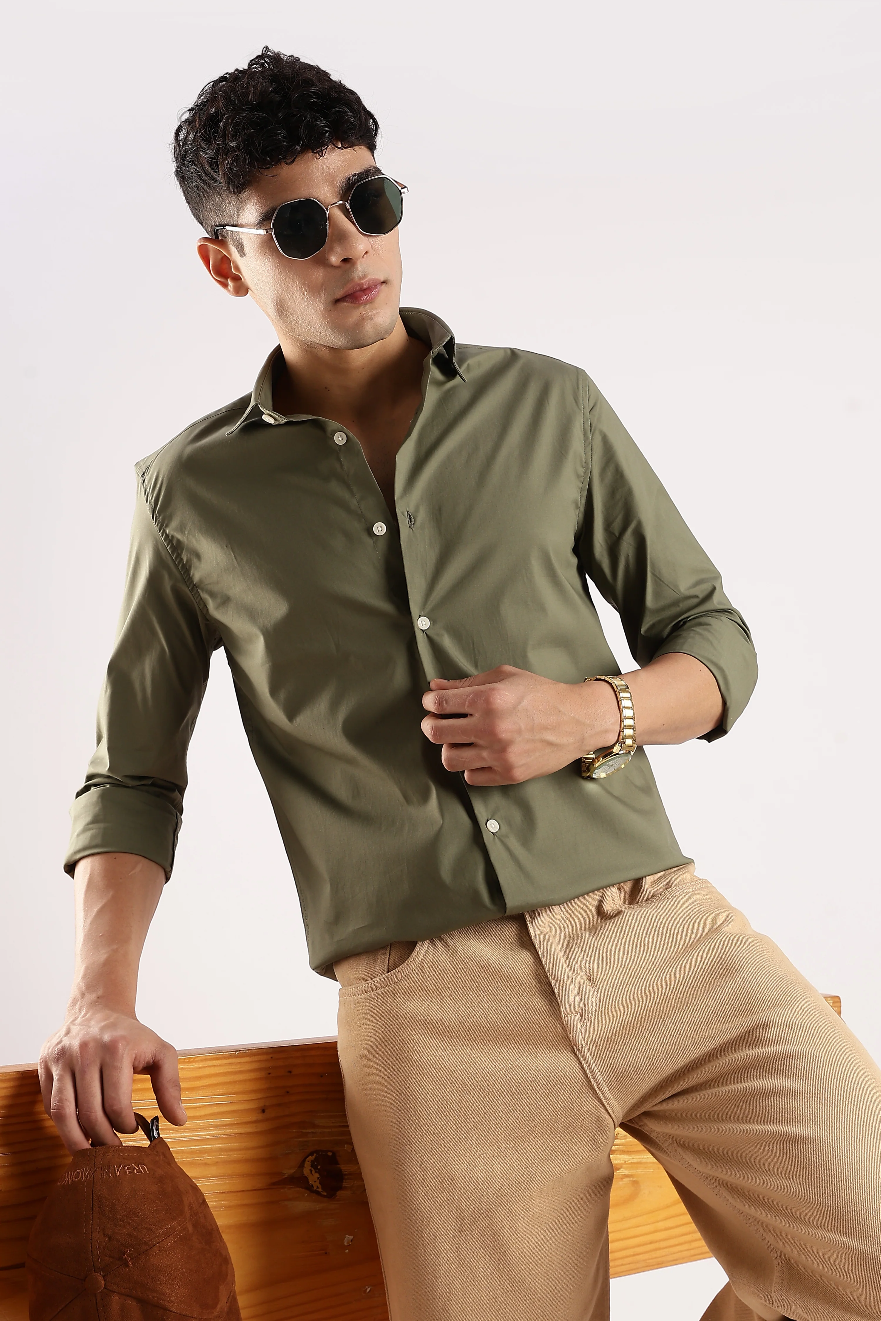 Men Green Cotton Lycra Shirt - Image 9