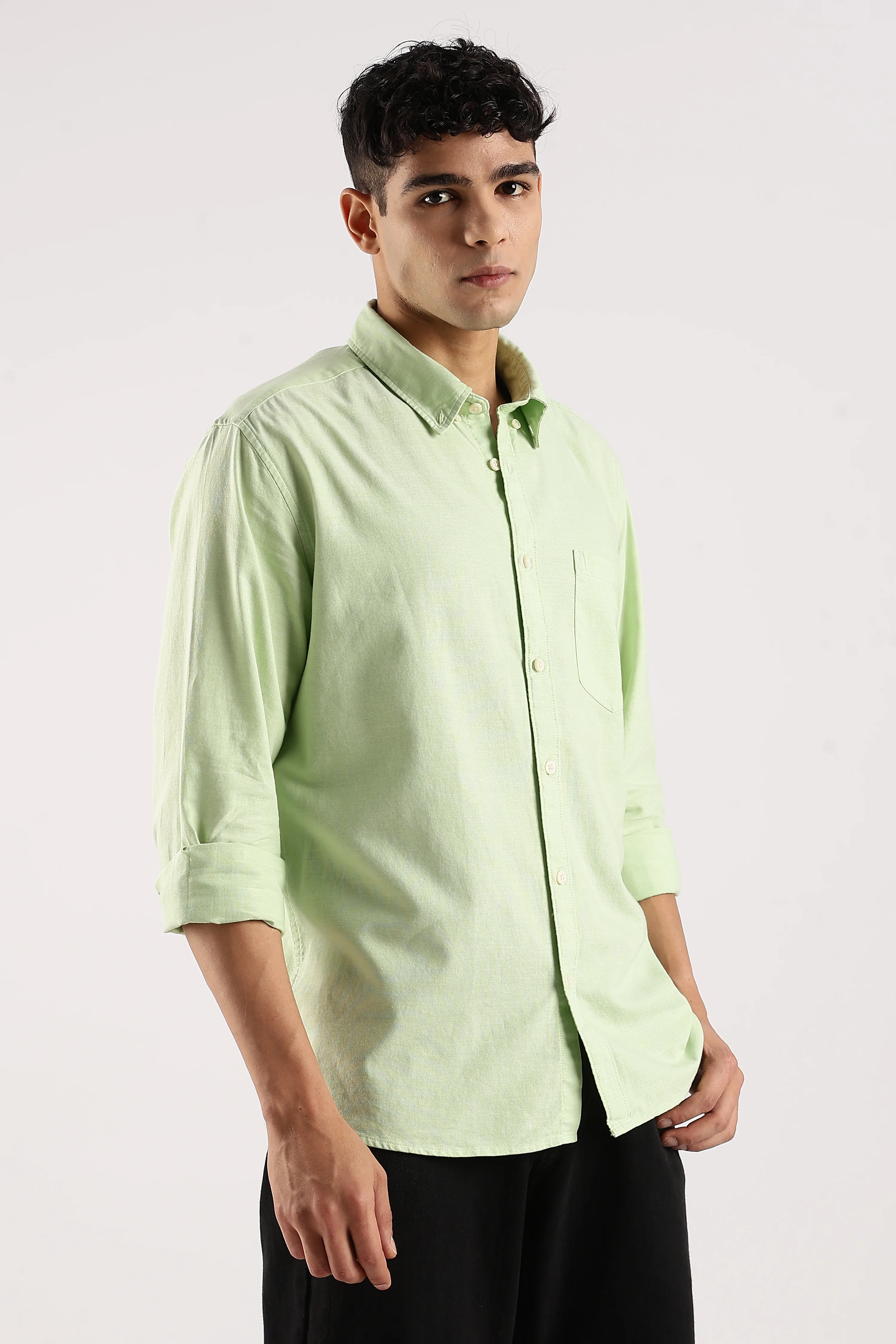Men Green Cotton Oxford Shirt - Image 2