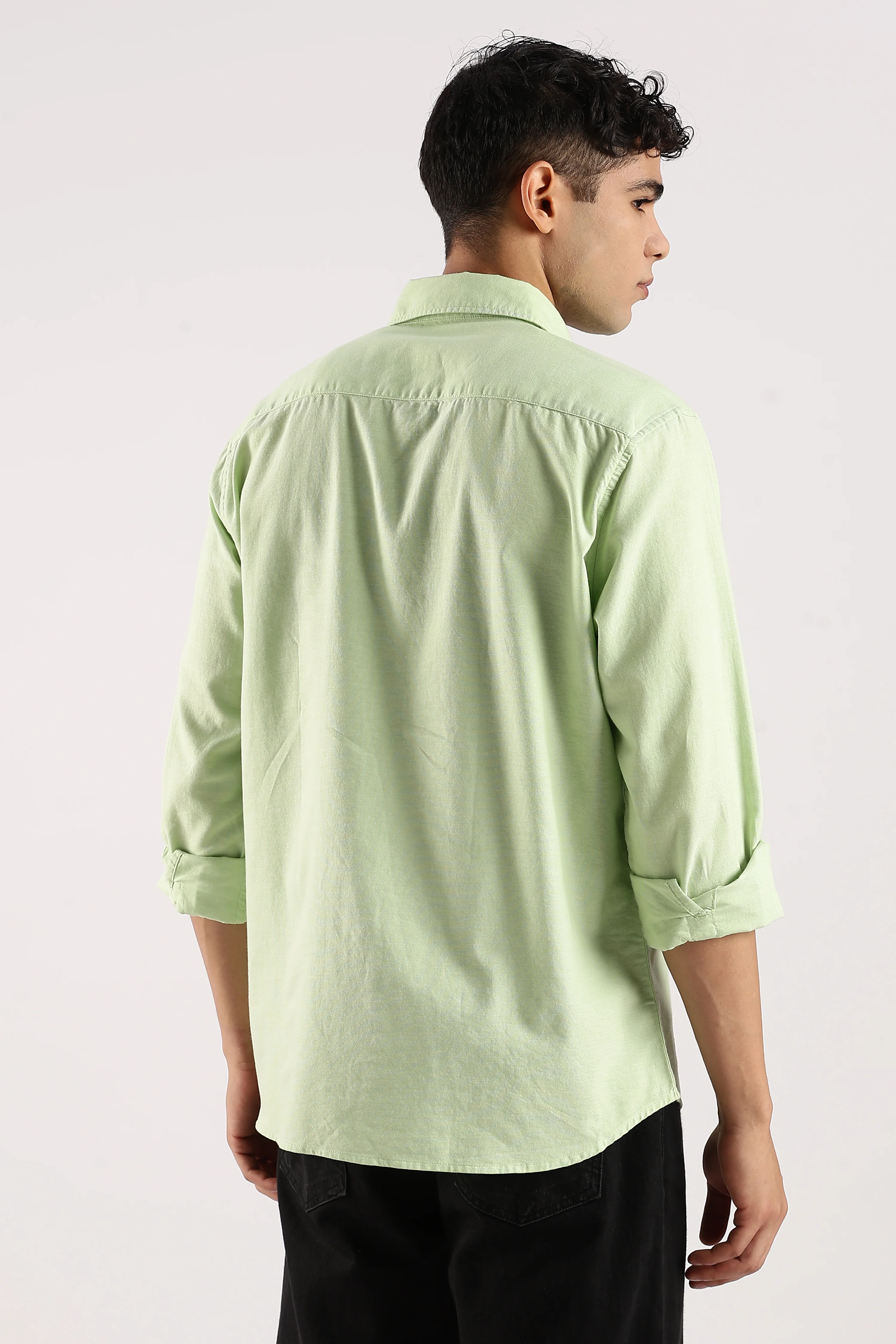 Men Green Cotton Oxford Shirt - Image 3