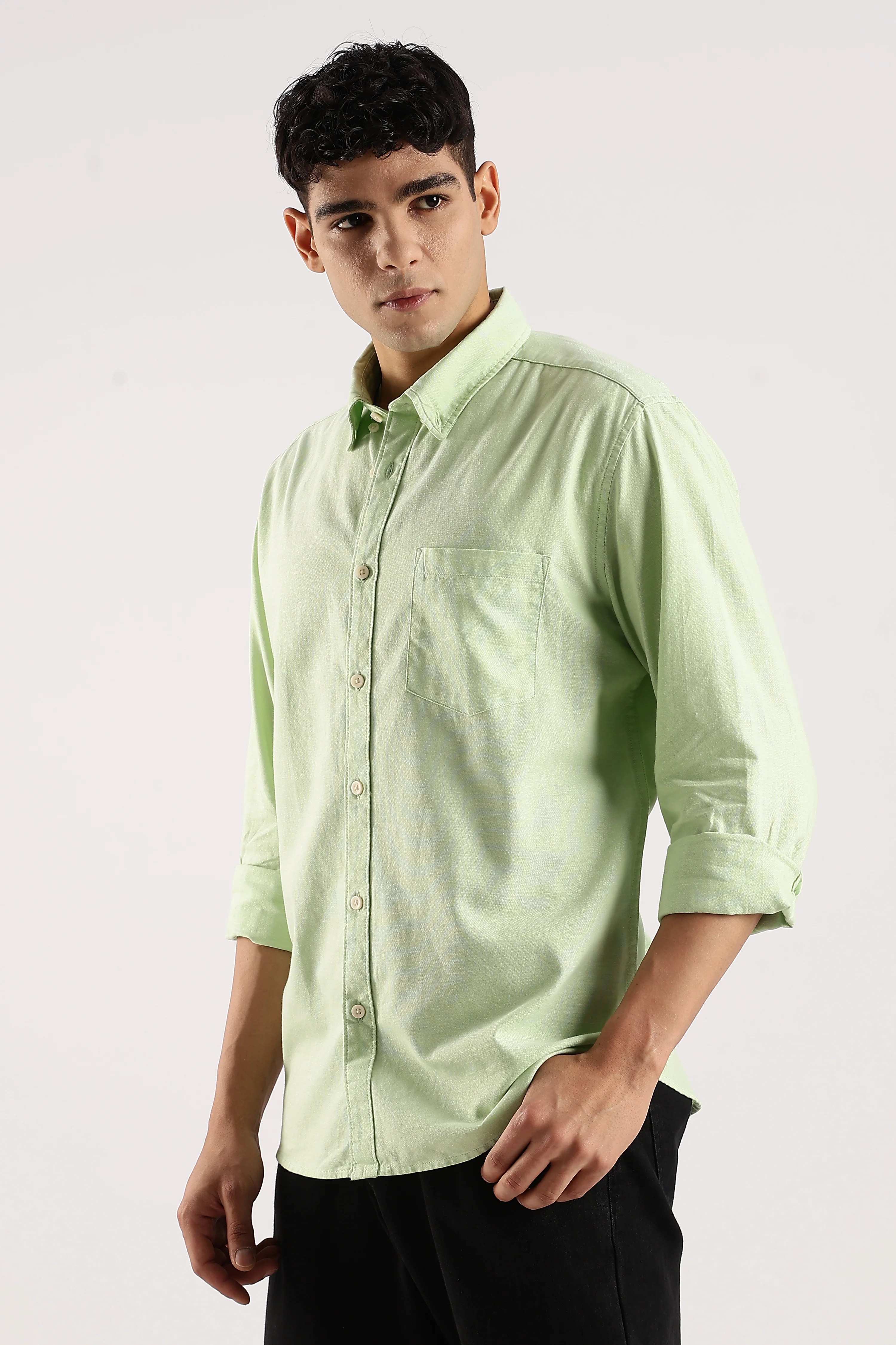 Men Green Cotton Oxford Shirt - Image 4