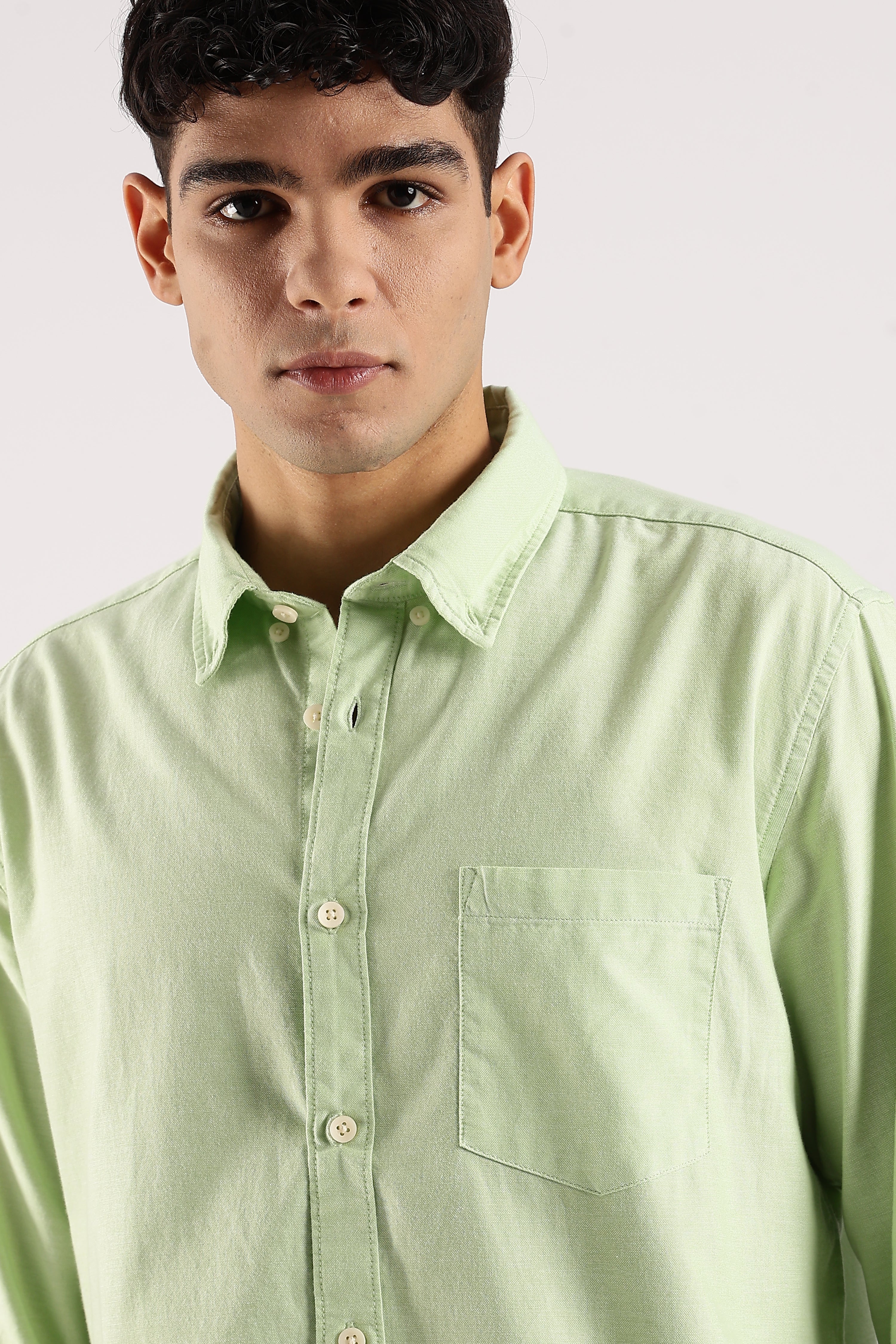 Men Green Cotton Oxford Shirt - Image 5