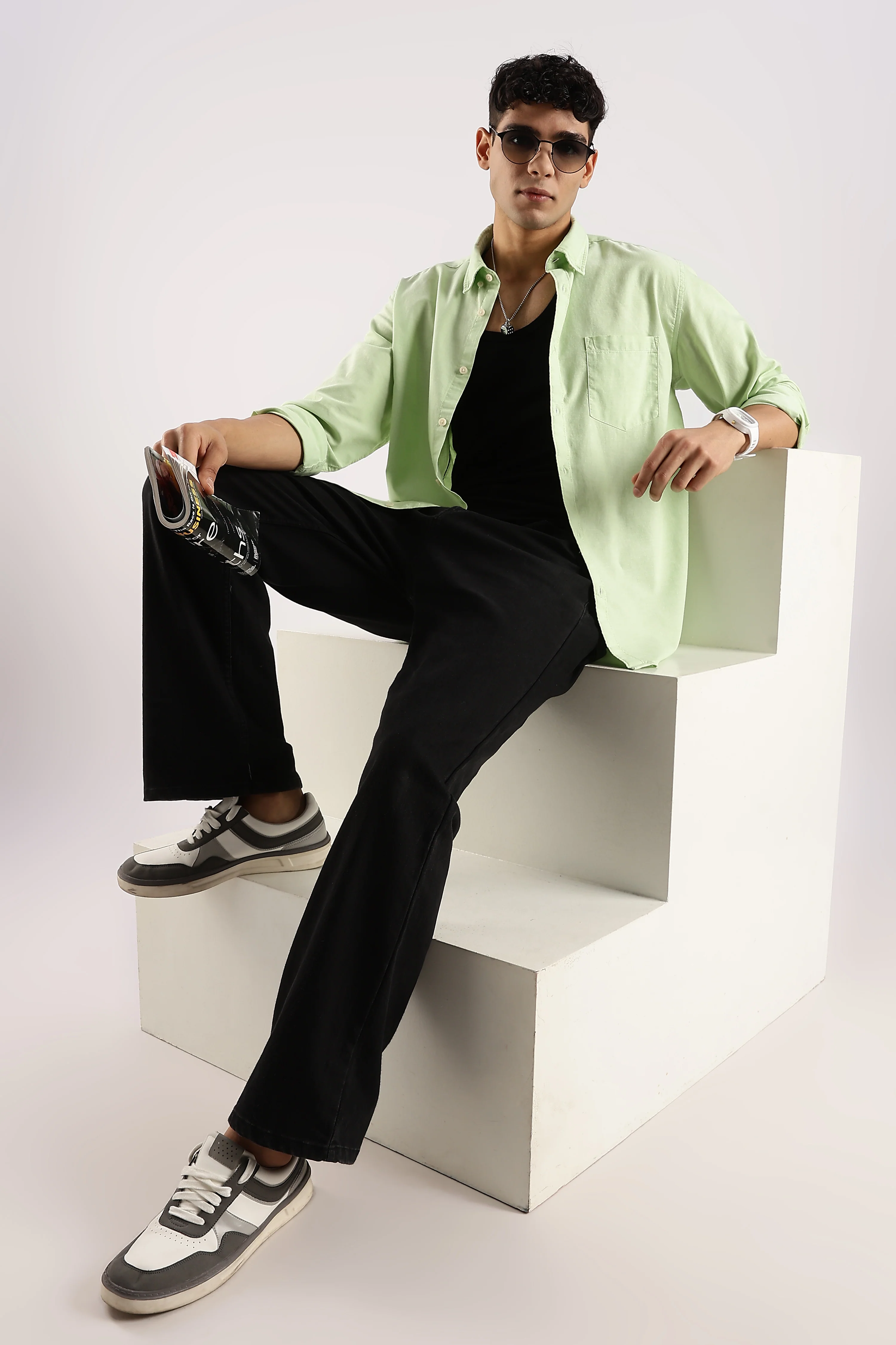Men Green Cotton Oxford Shirt - Image 6