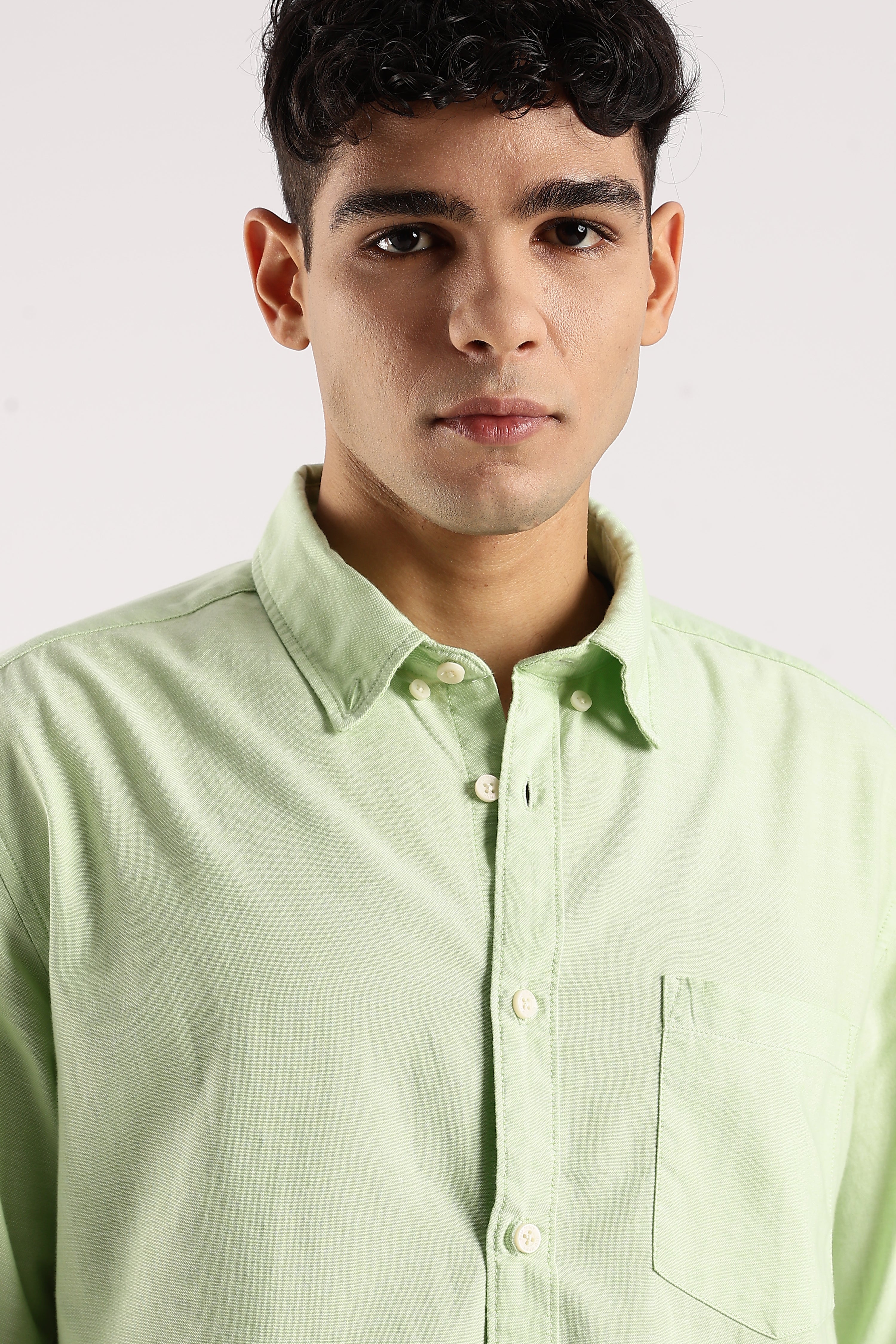 Men Green Cotton Oxford Shirt - Image 7