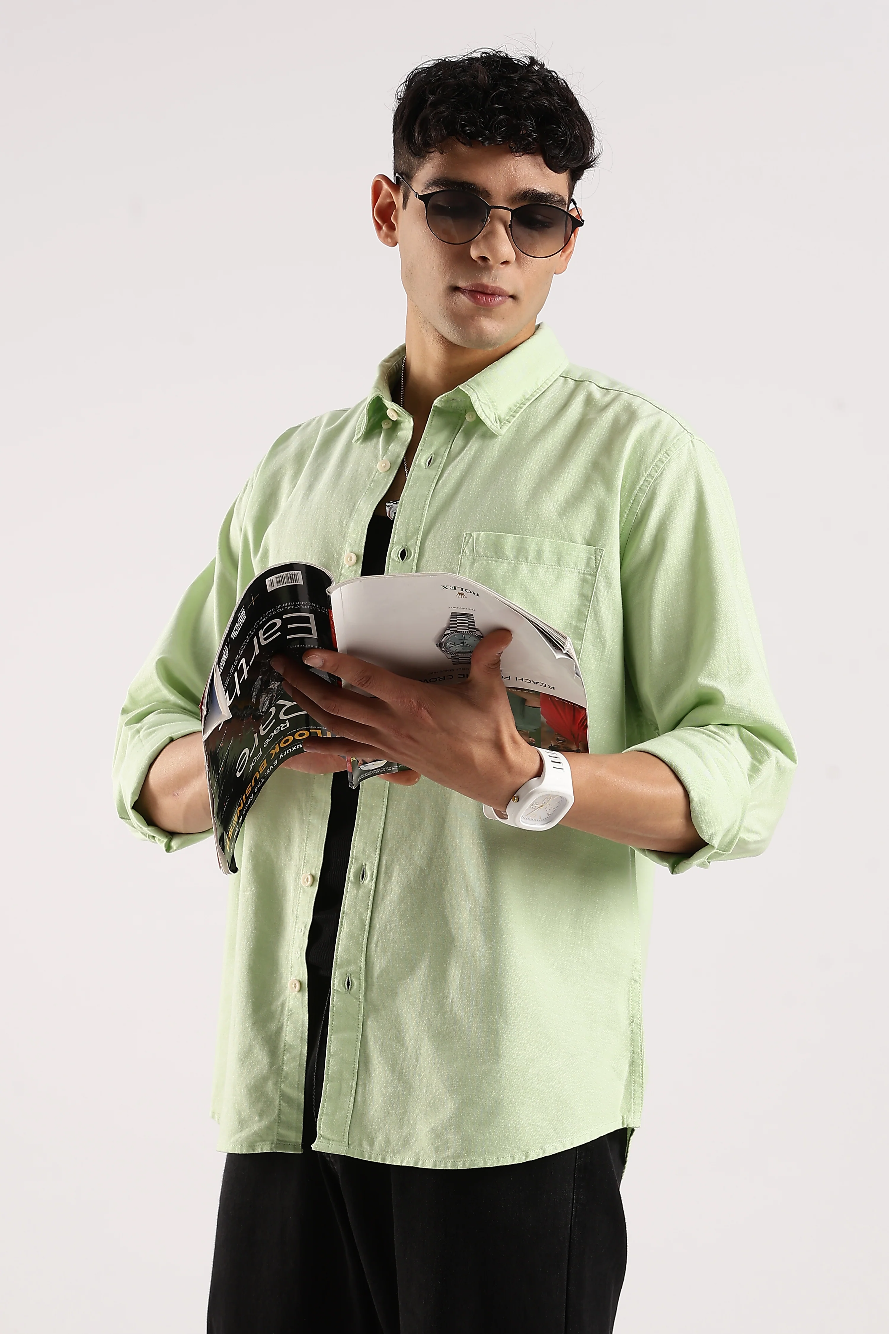 Men Green Cotton Oxford Shirt - Image 8