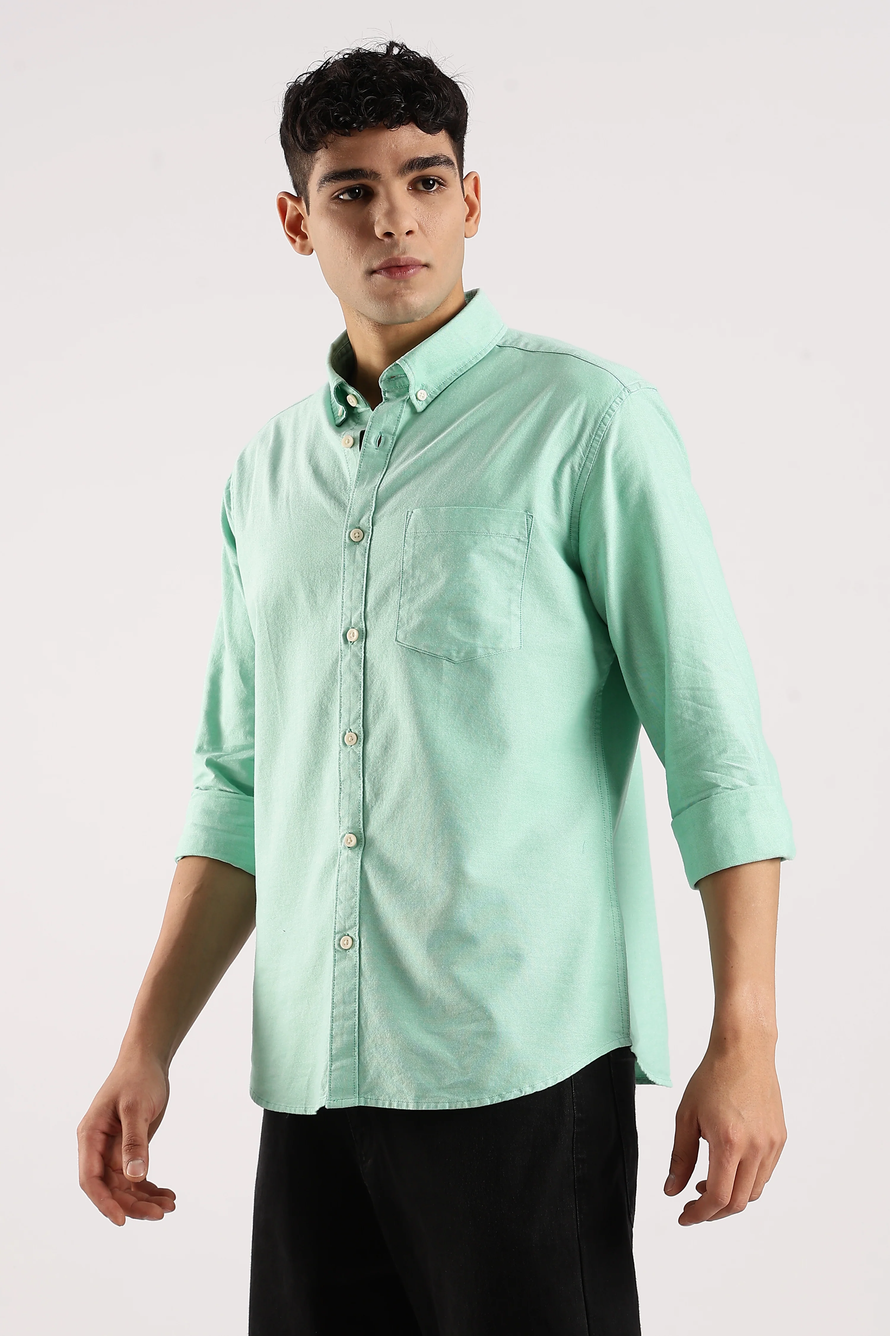 Men Green Cotton Oxford Shirt - Image 10