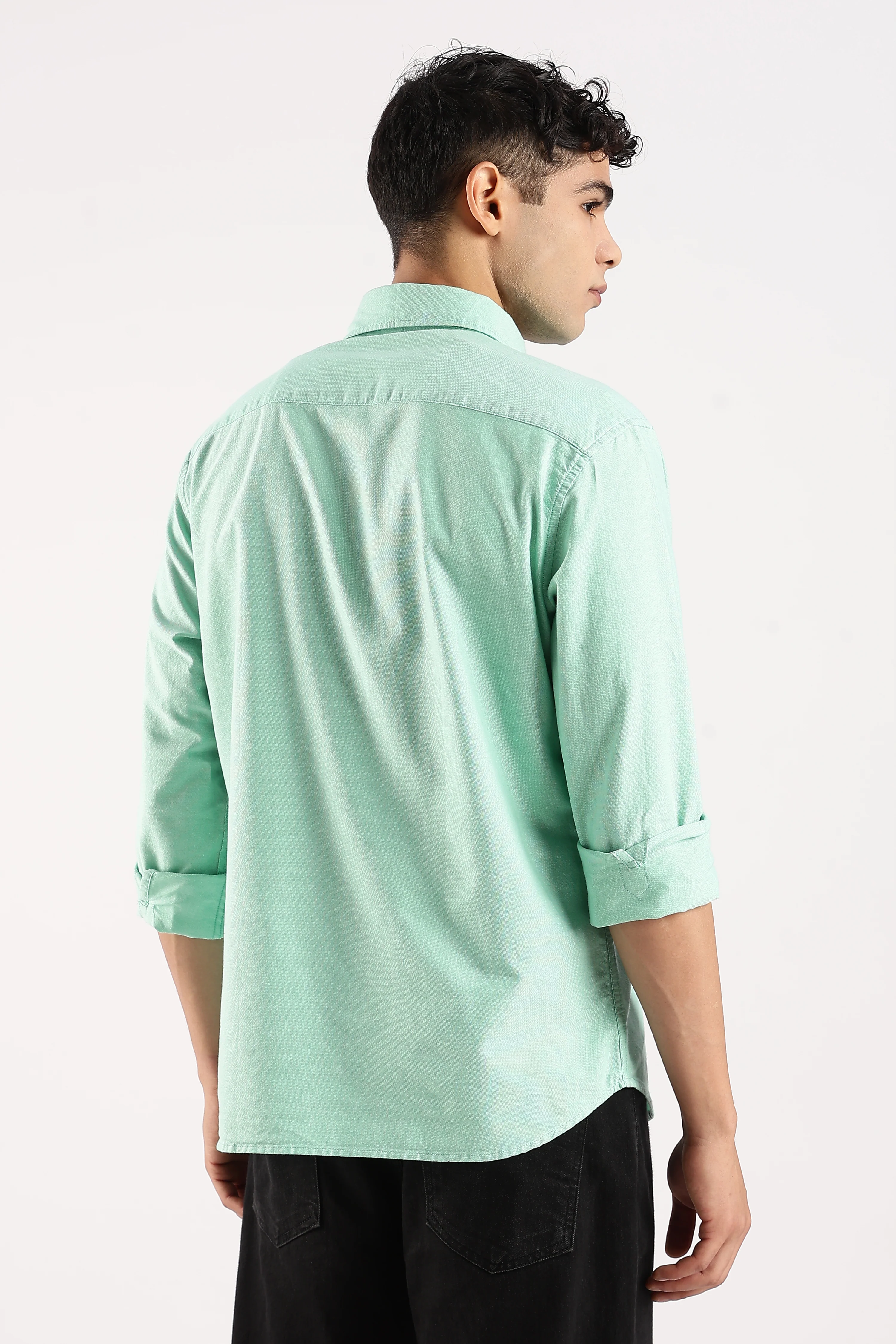 Men Green Cotton Oxford Shirt - Image 2