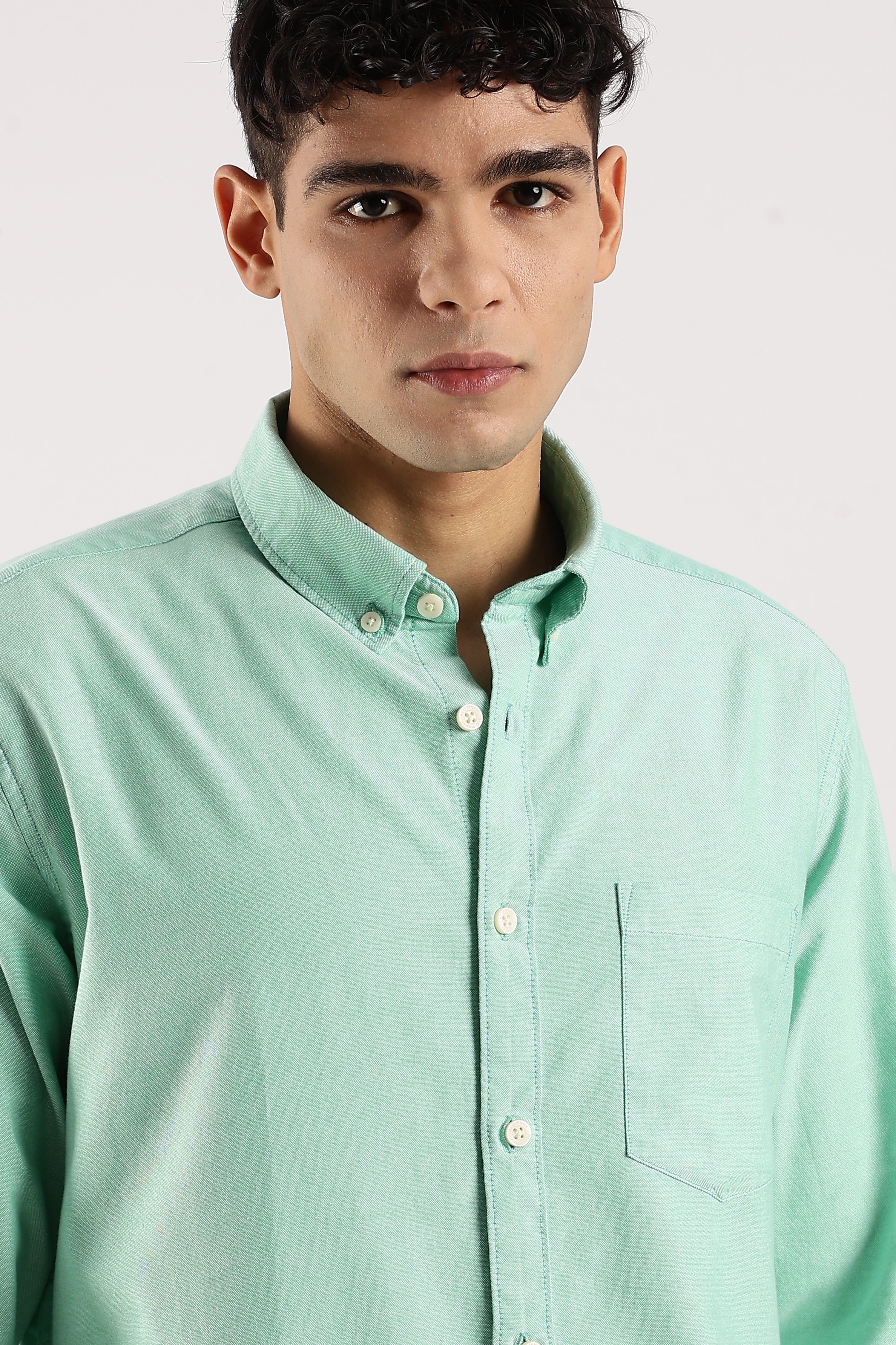 Men Green Cotton Oxford Shirt - Image 4