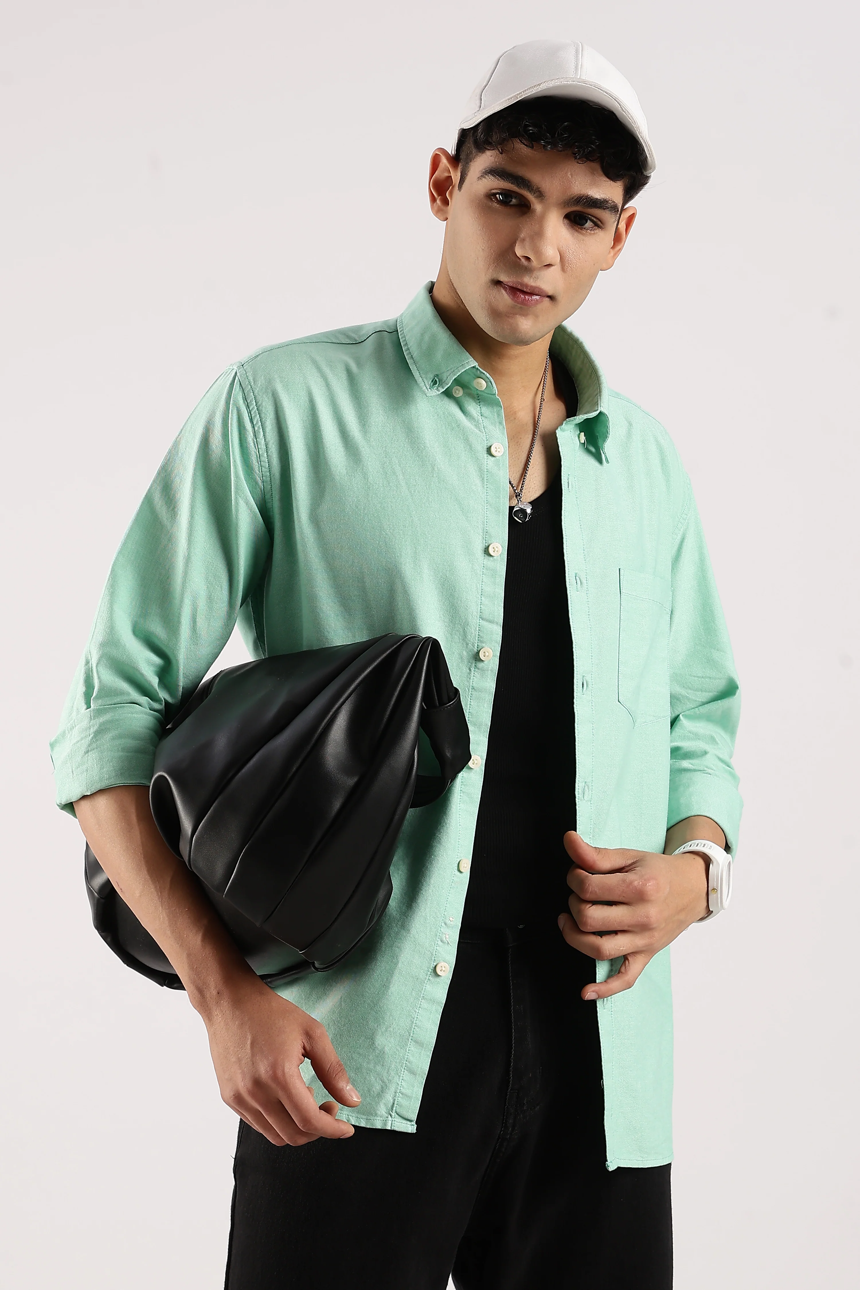 Men Green Cotton Oxford Shirt - Image 5