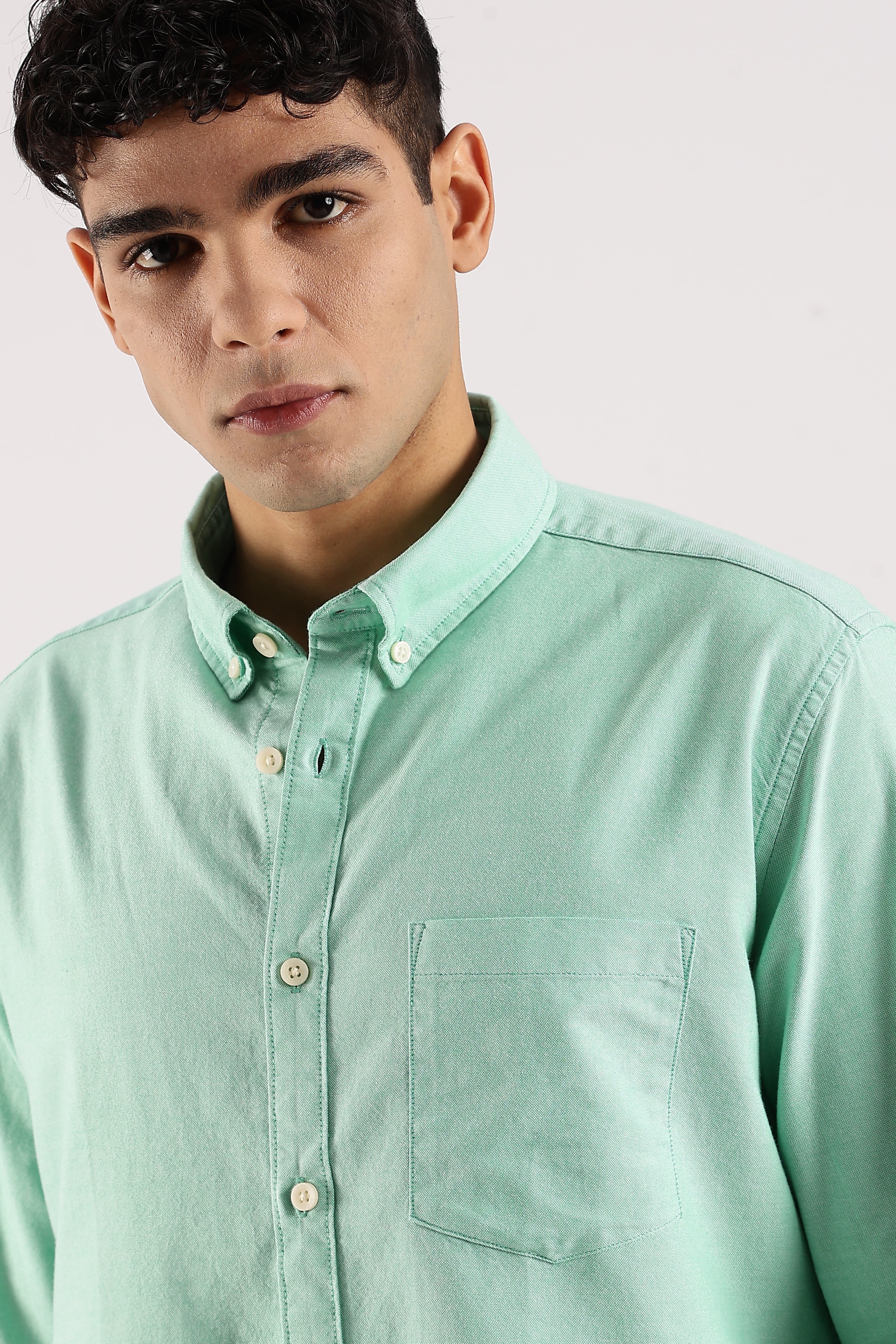 Men Green Cotton Oxford Shirt - Image 7