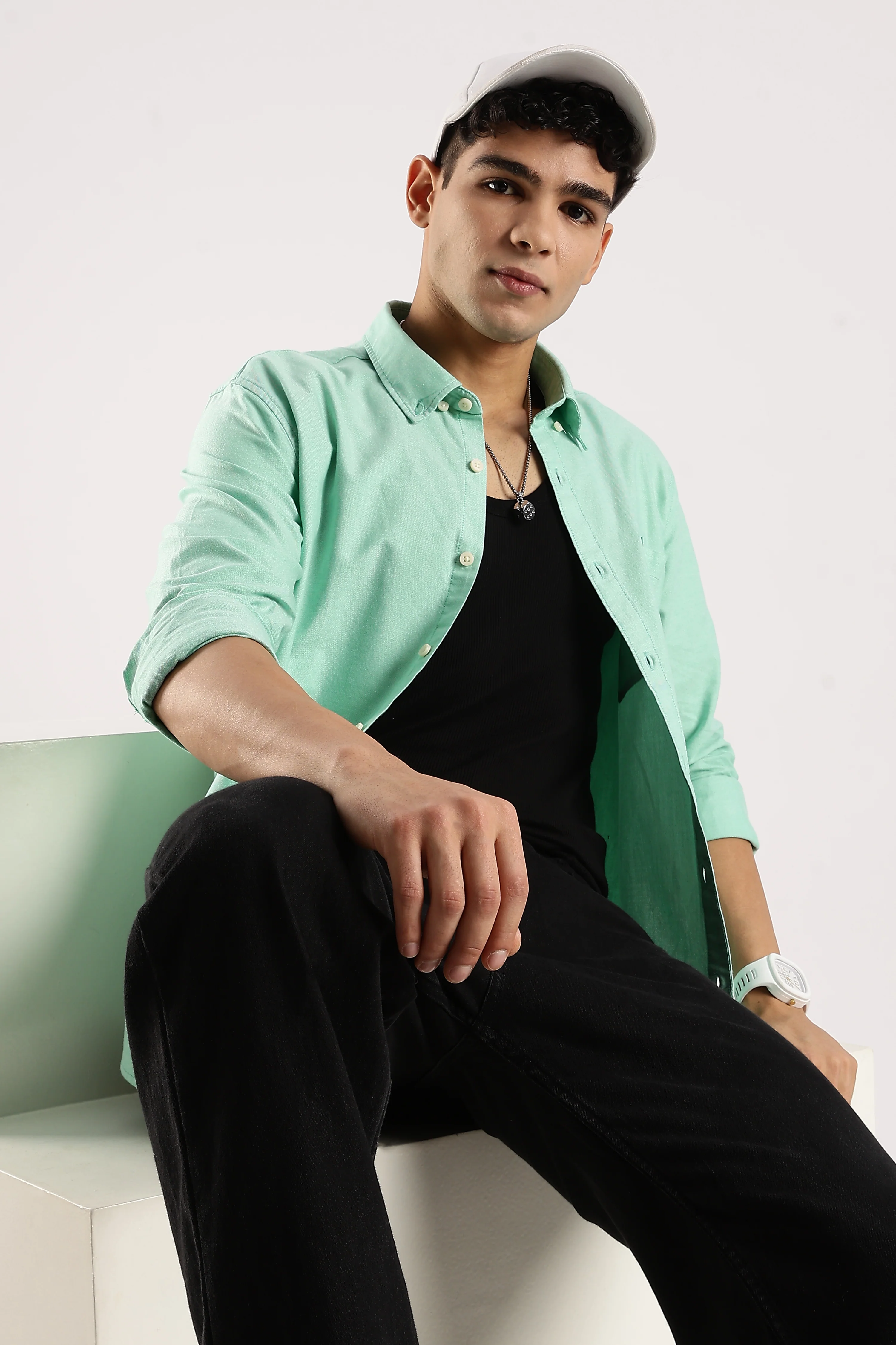 Men Green Cotton Oxford Shirt - Image 8