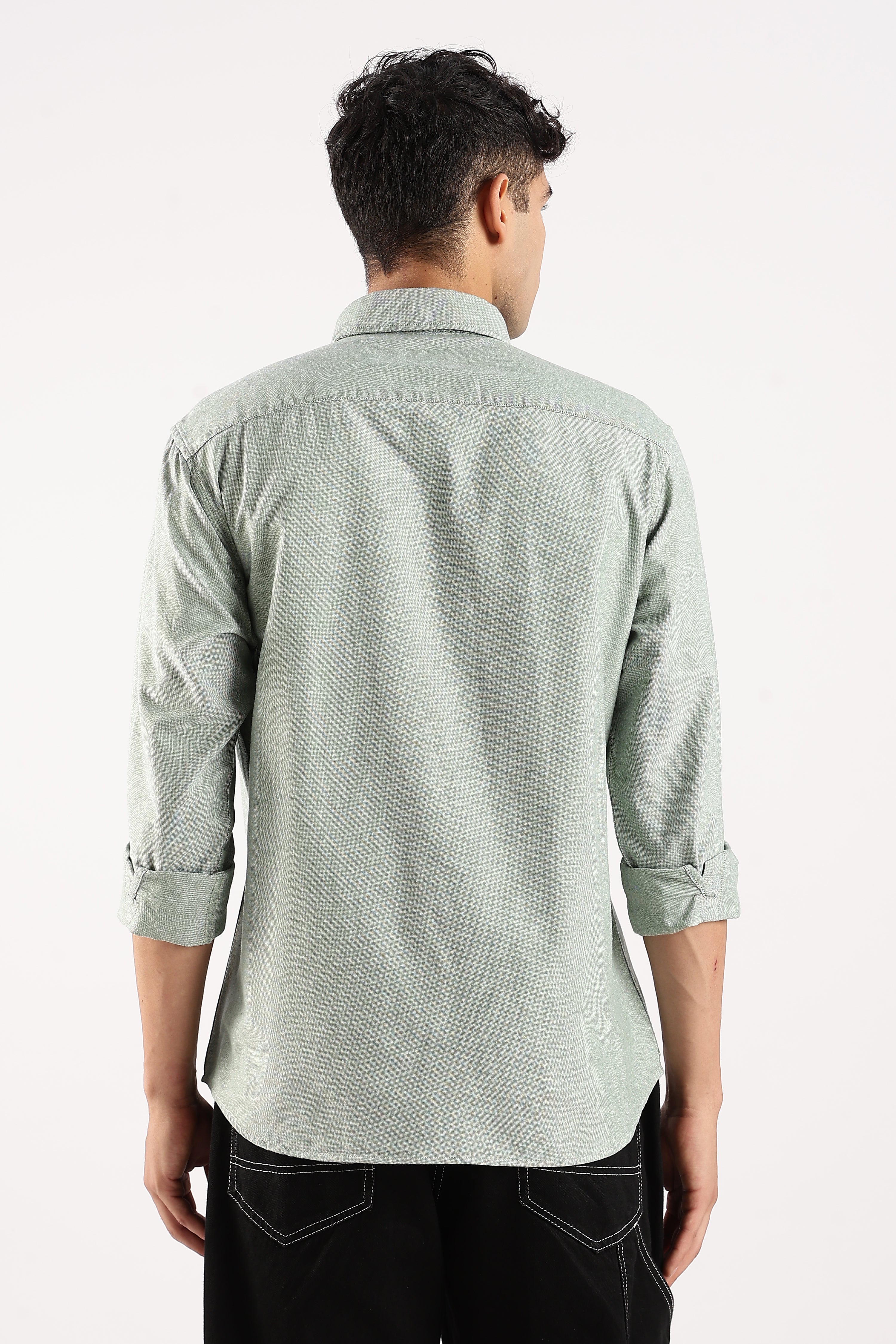 Men Green Cotton Oxford Shirt - Image 3