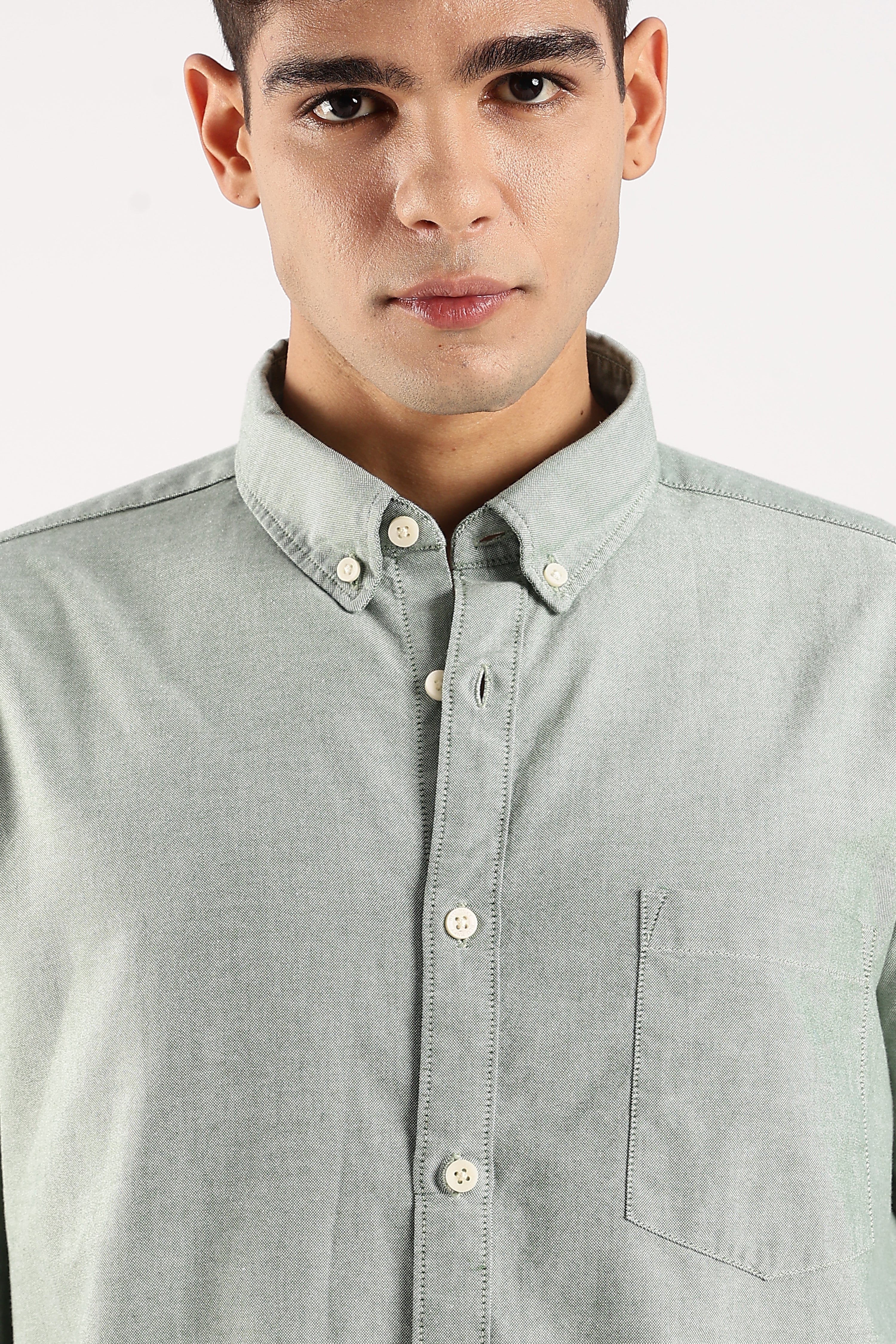 Men Green Cotton Oxford Shirt - Image 4