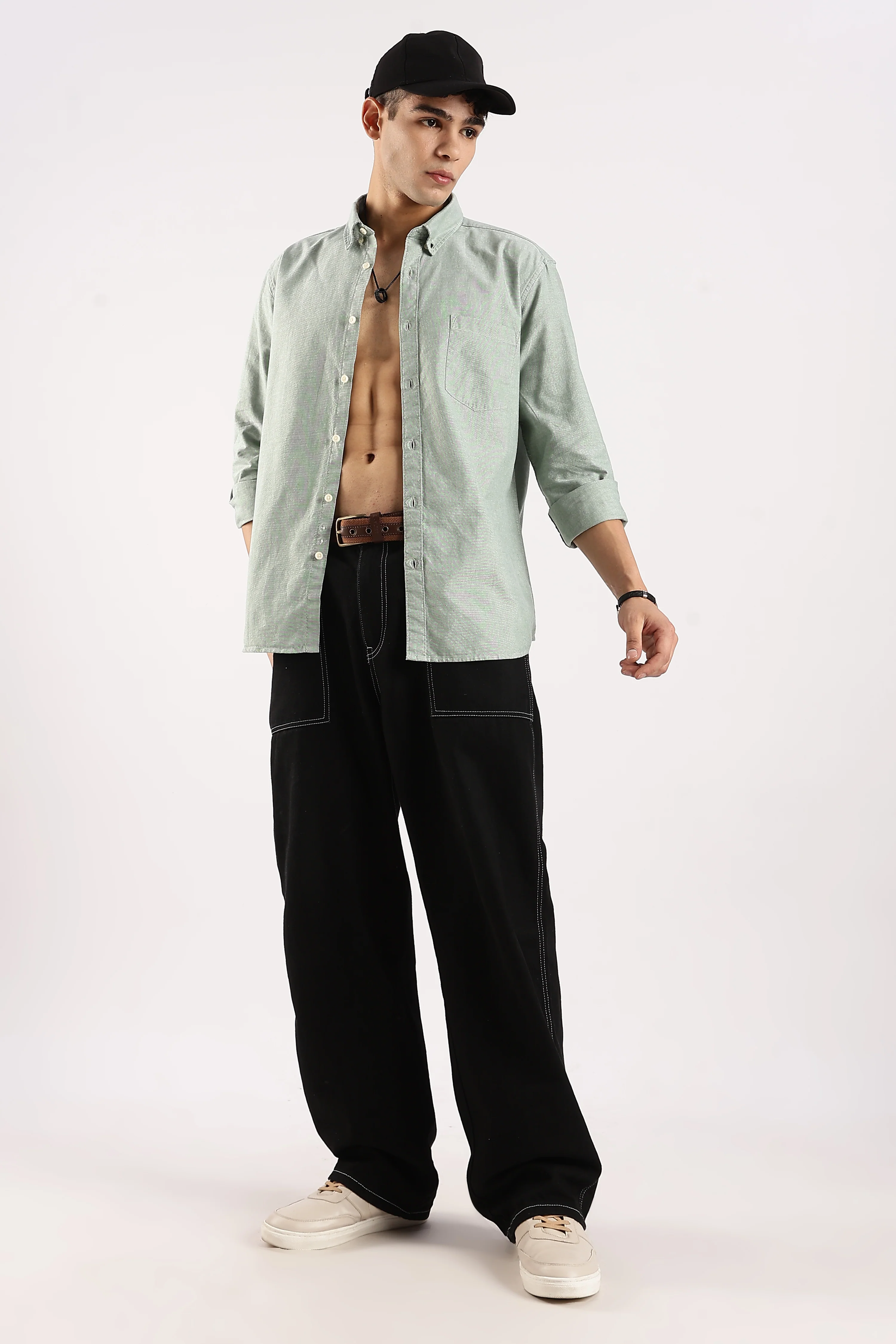 Men Green Cotton Oxford Shirt - Image 5
