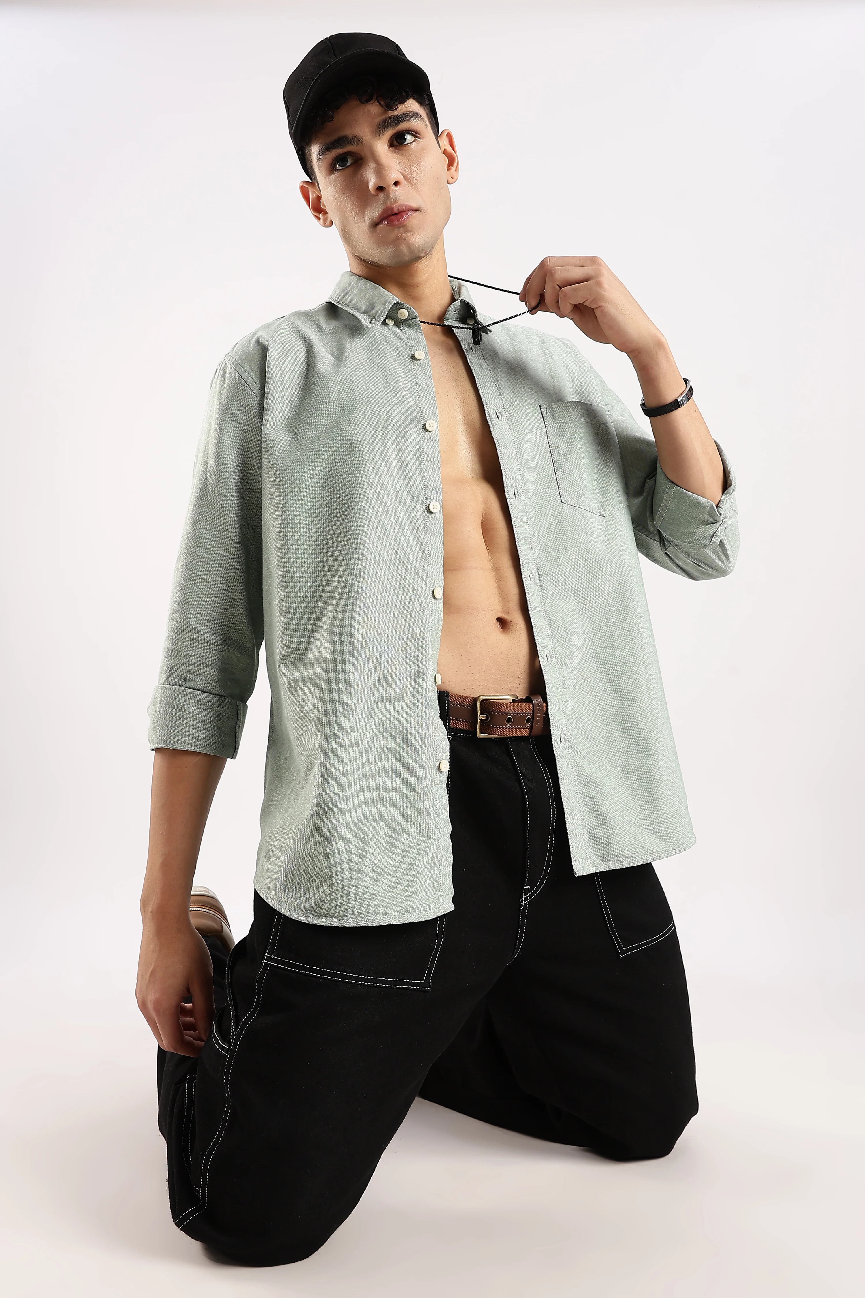 Men Green Cotton Oxford Shirt - Image 6