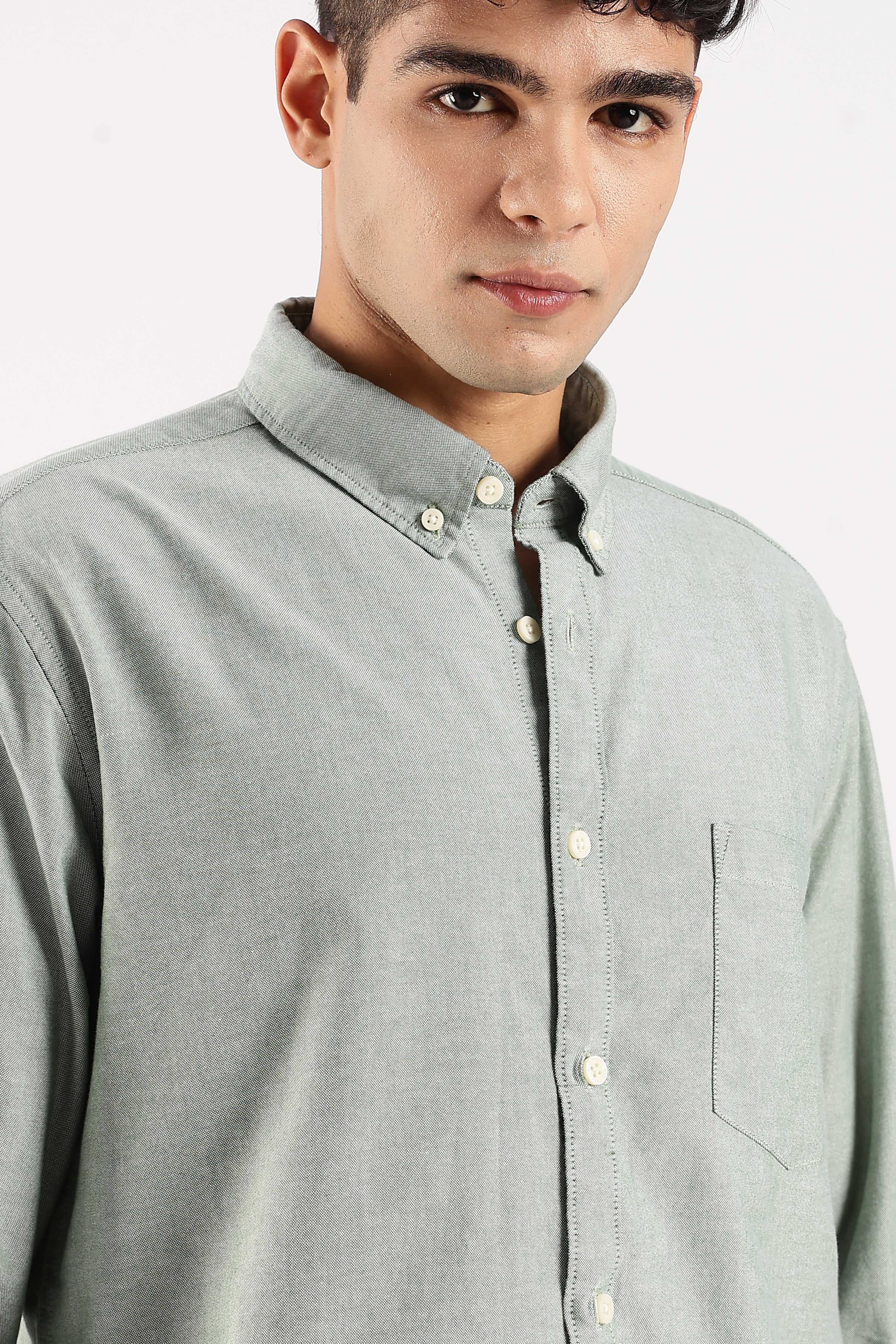 Men Green Cotton Oxford Shirt - Image 7