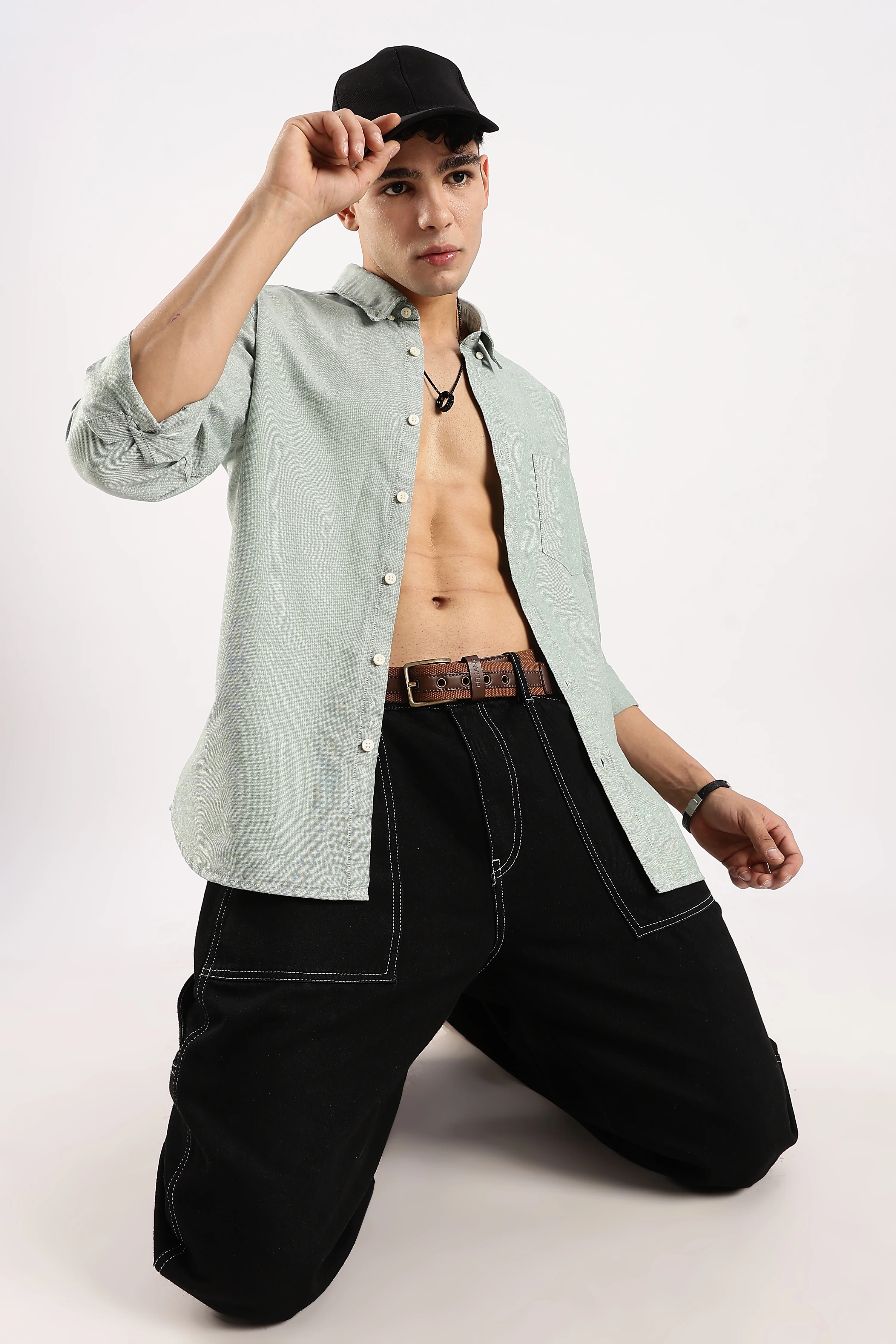 Men Green Cotton Oxford Shirt - Image 9