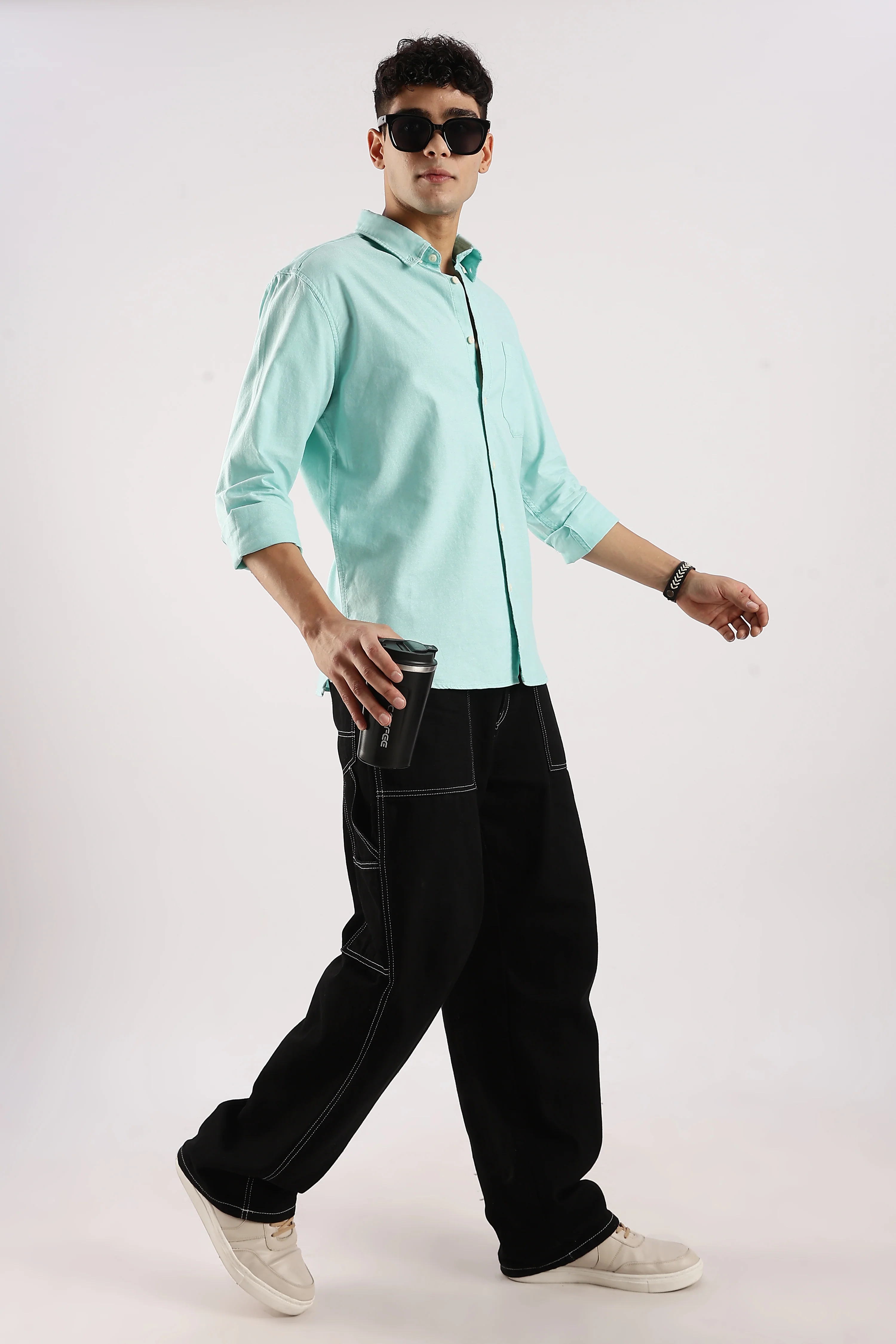 Men Green Cotton Oxford Shirt - Image 10