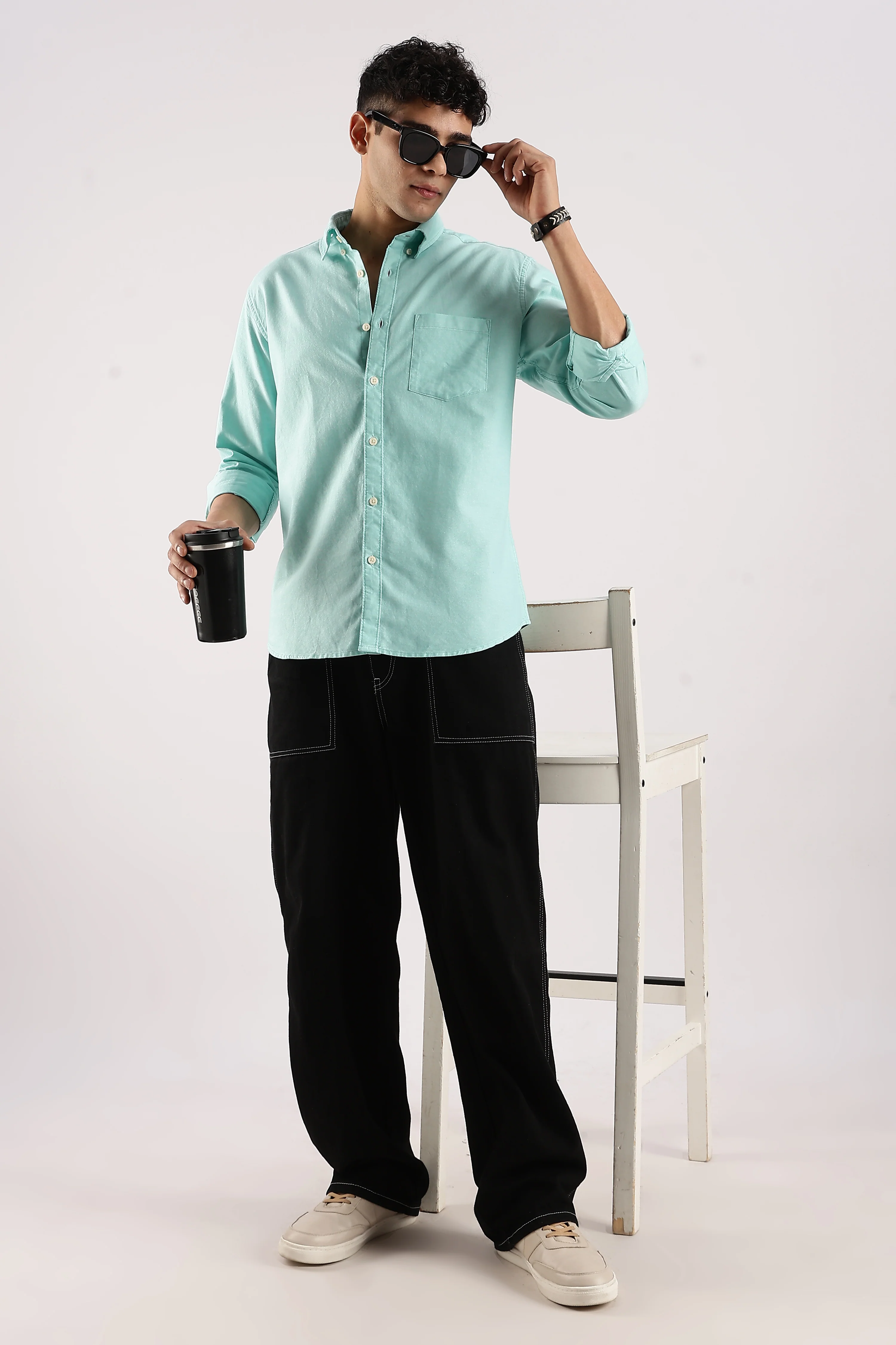 Men Green Cotton Oxford Shirt - Image 11