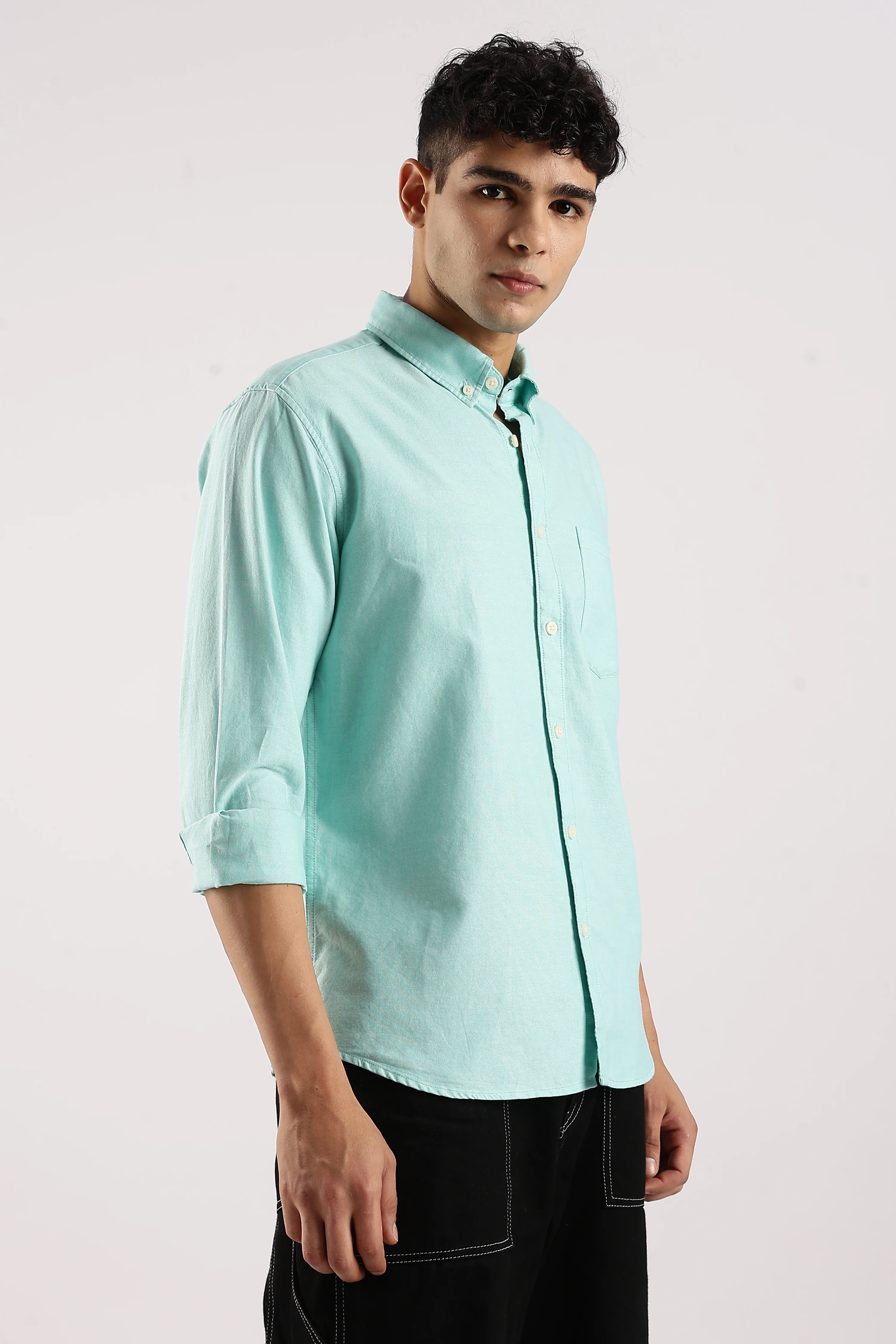 Men Green Cotton Oxford Shirt - Image 2
