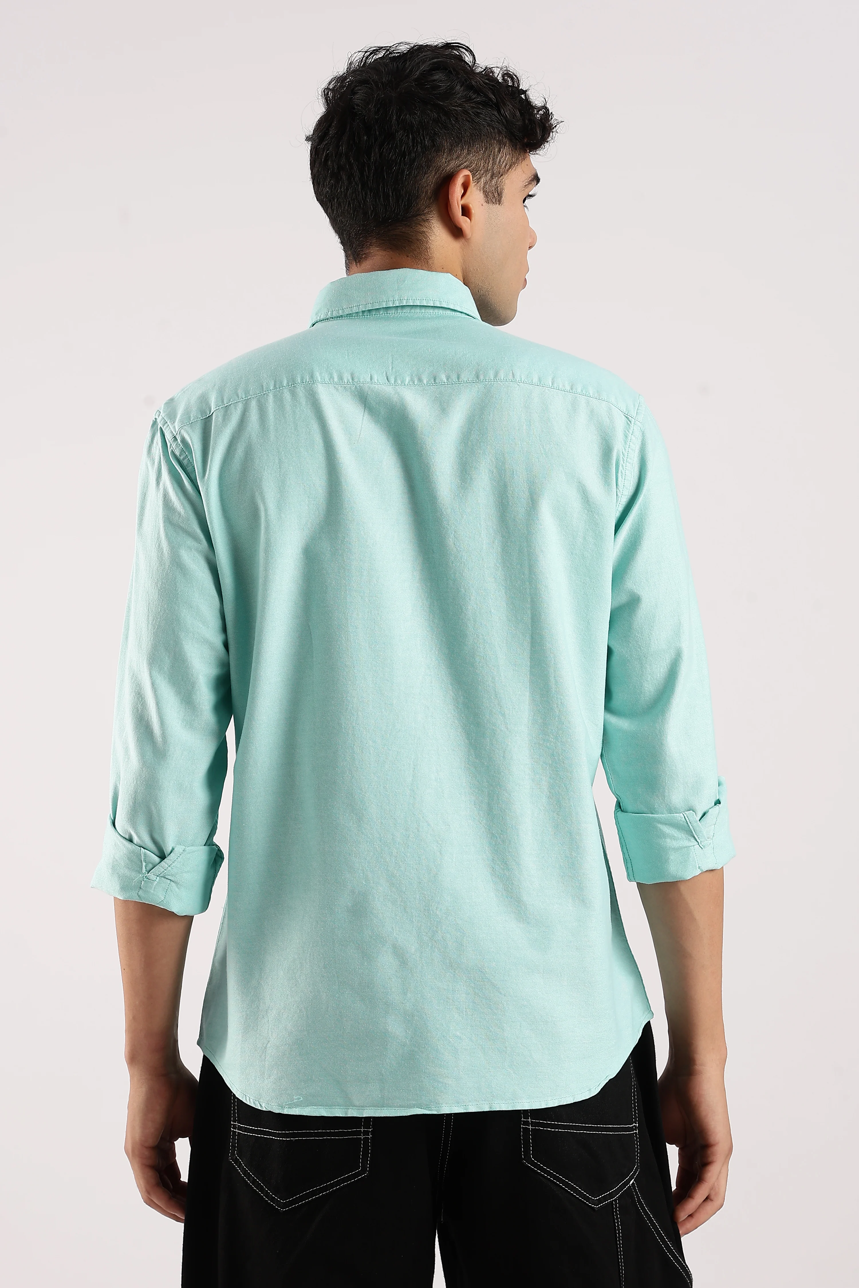 Men Green Cotton Oxford Shirt - Image 3