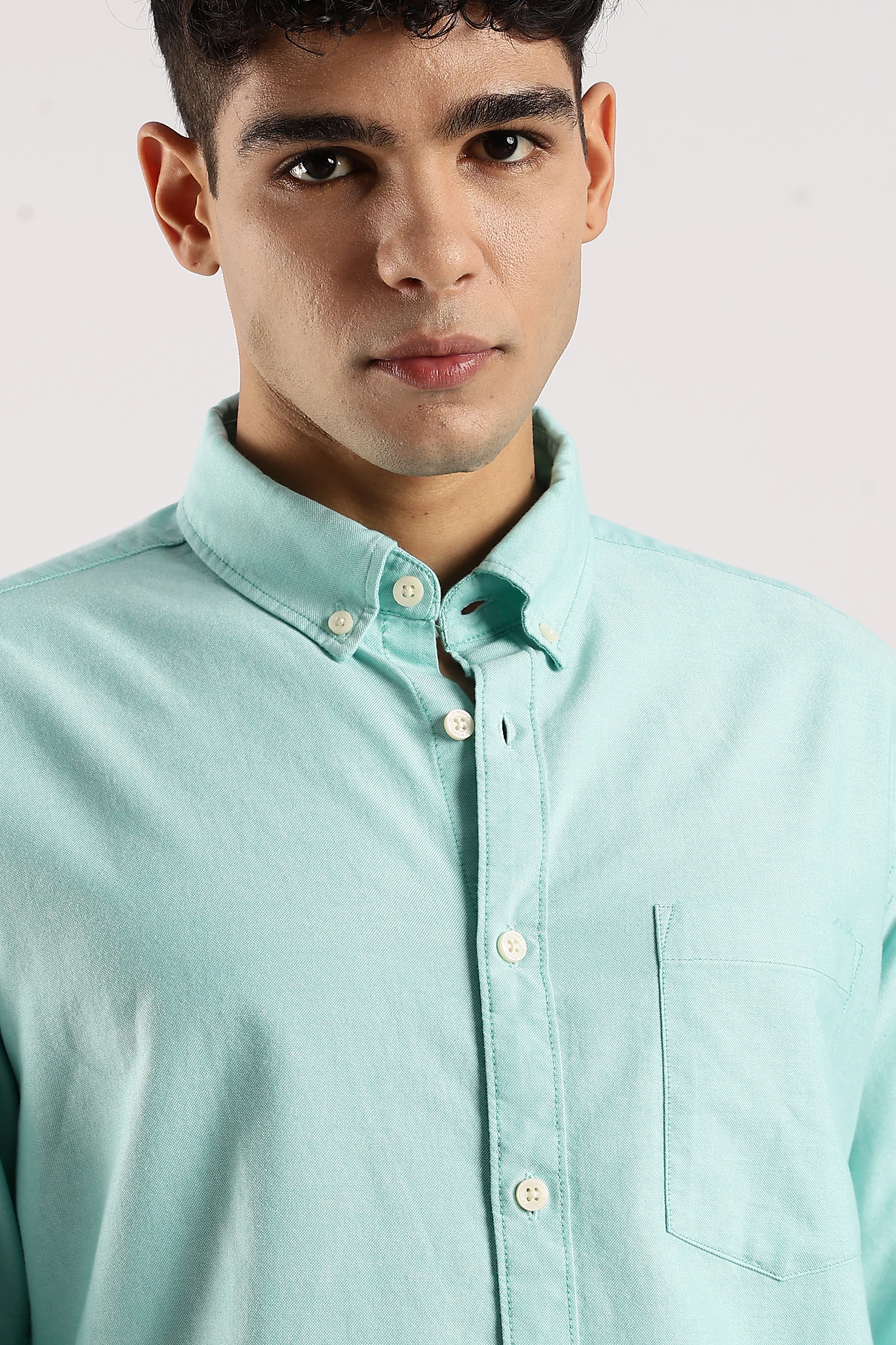 Men Green Cotton Oxford Shirt - Image 5