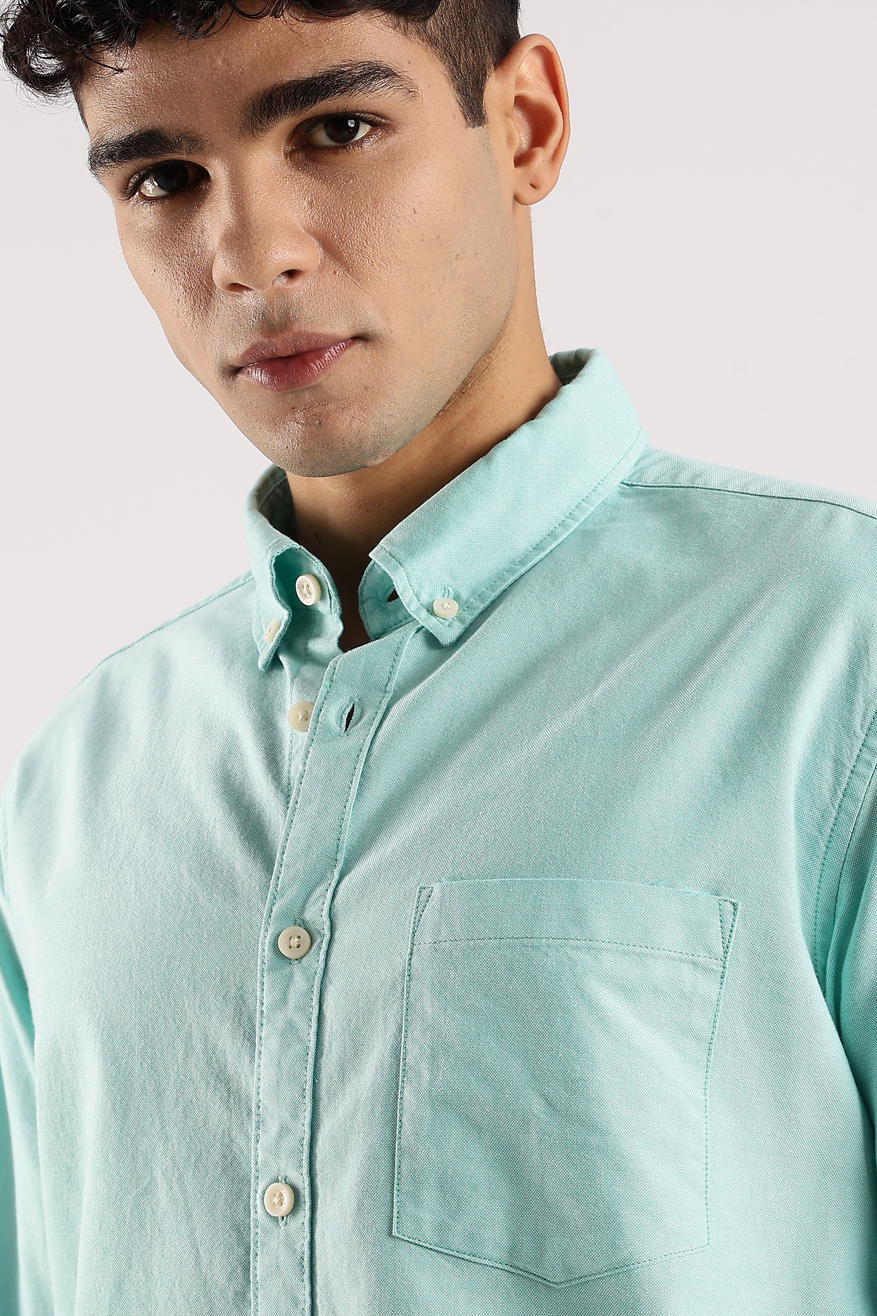 Men Green Cotton Oxford Shirt - Image 7
