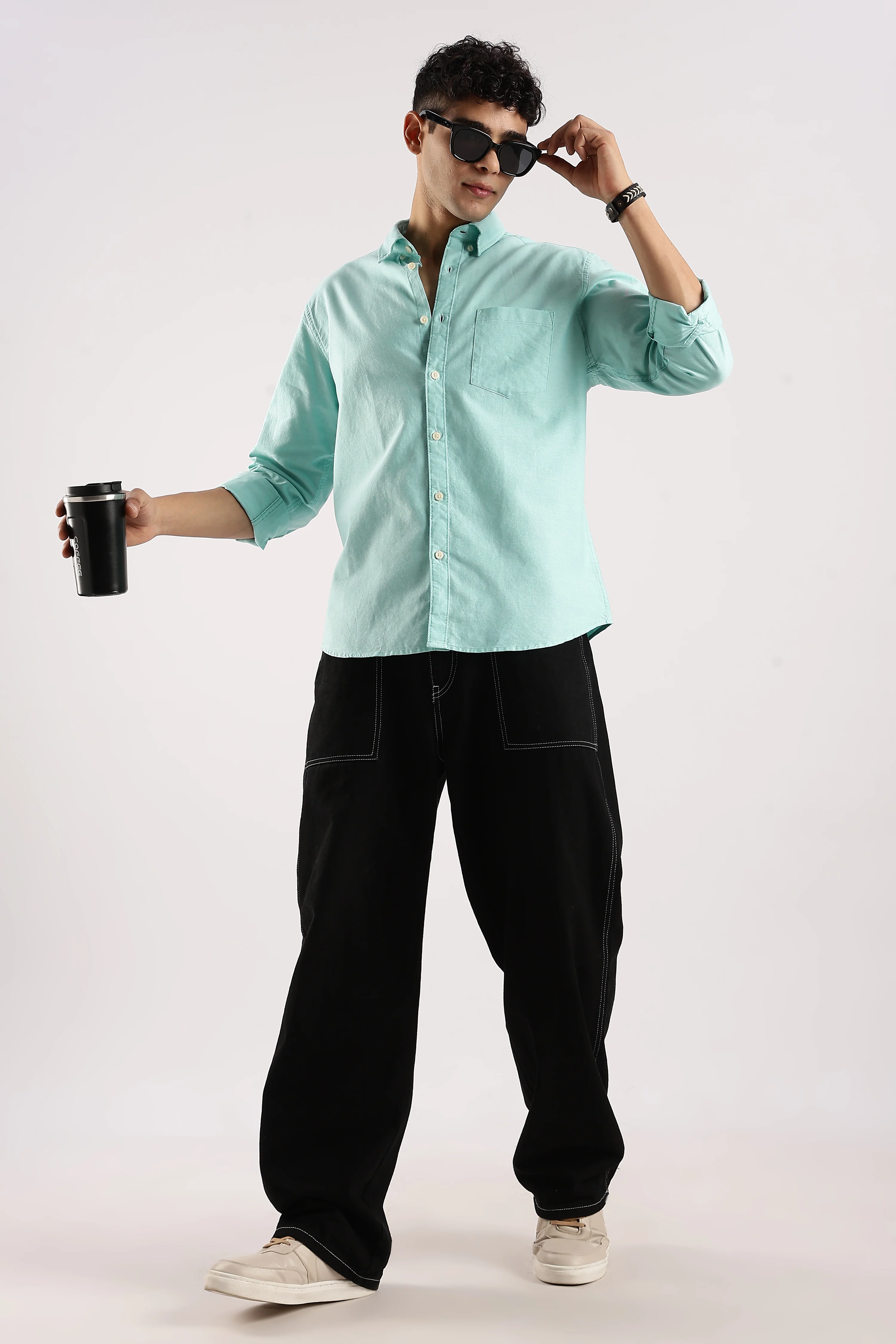 Men Green Cotton Oxford Shirt - Image 8