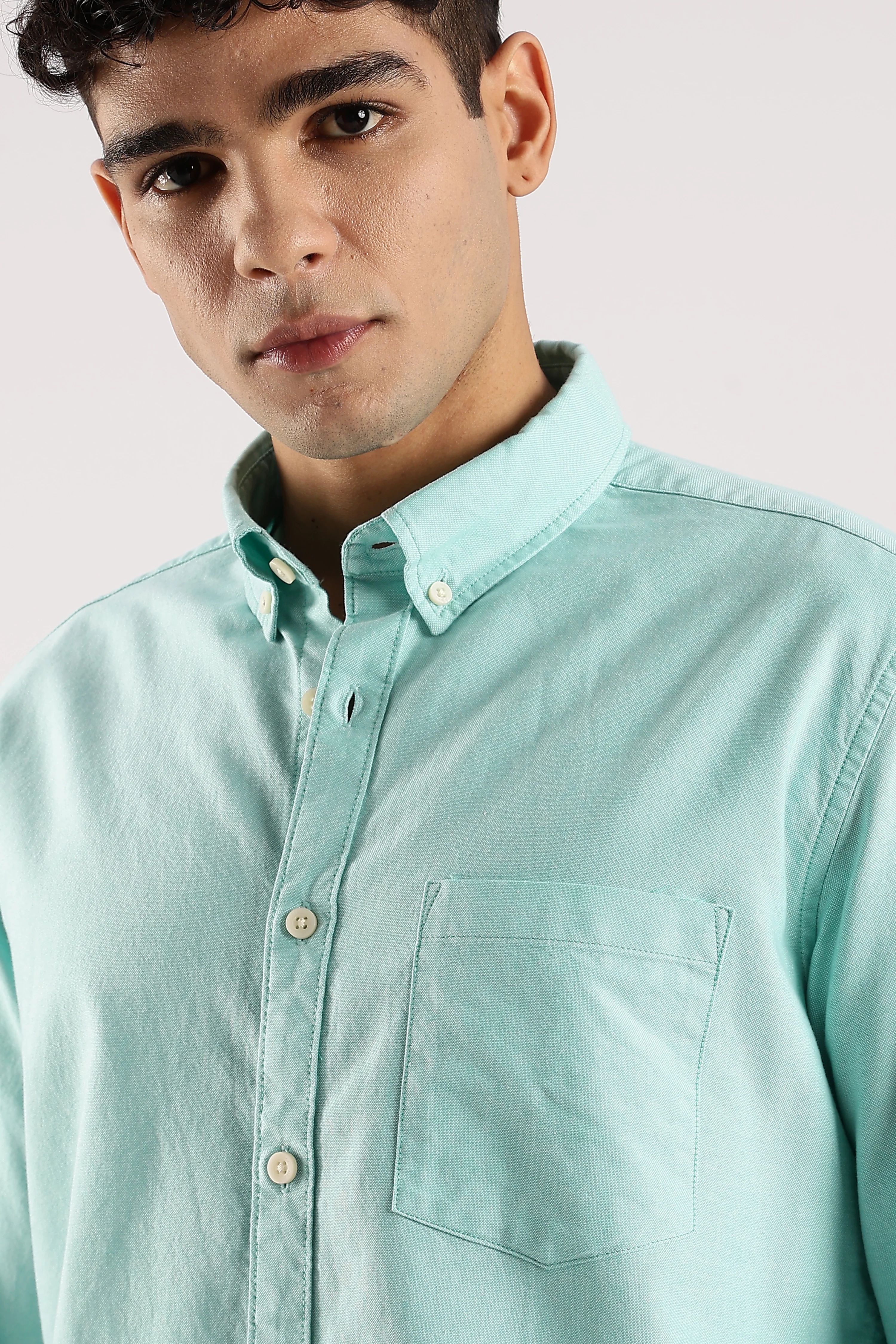 Men Green Cotton Oxford Shirt - Image 9