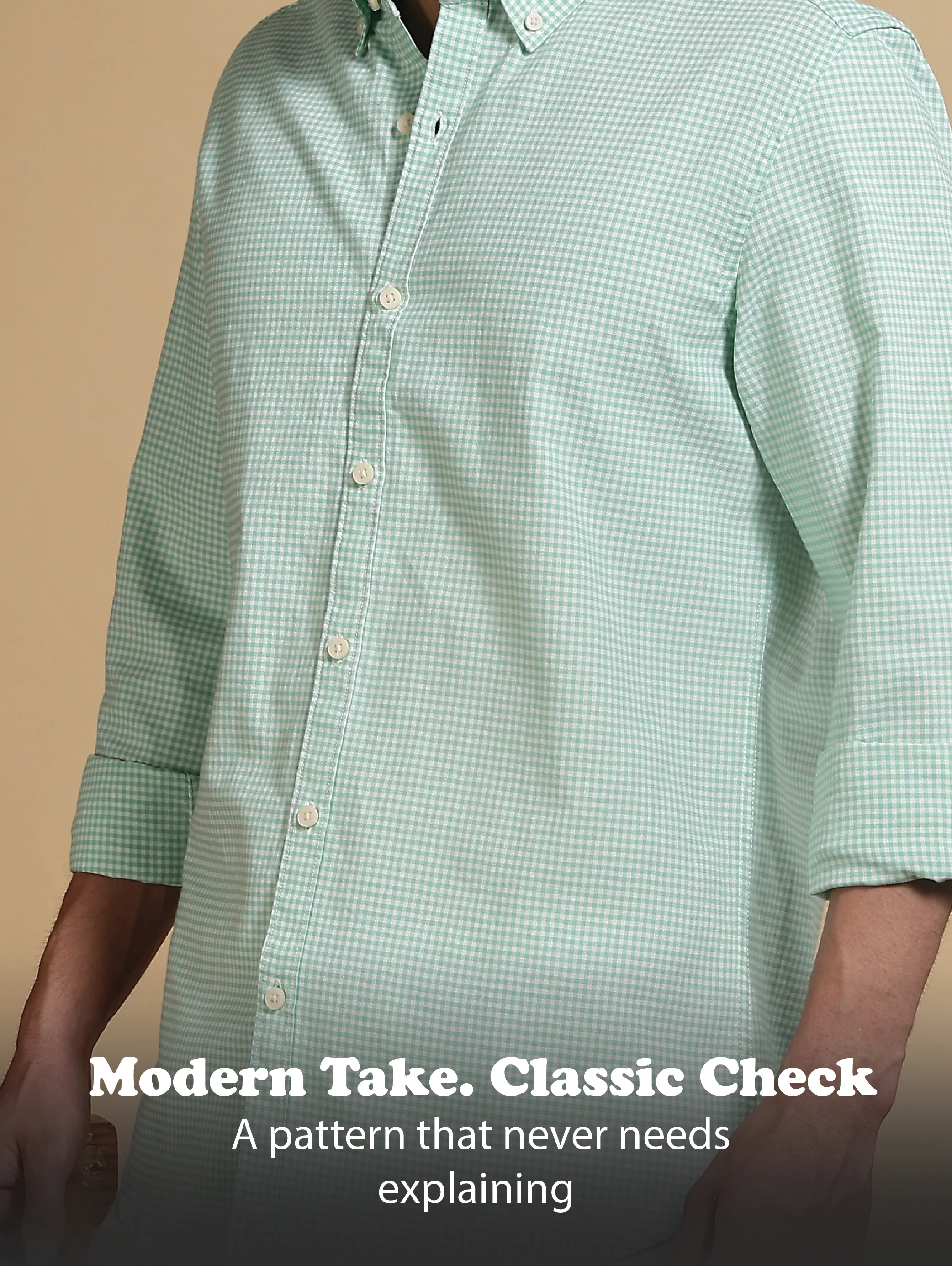 Men Green Cotton Oxford Slim Fit Mini Checks Shirt - Image 10