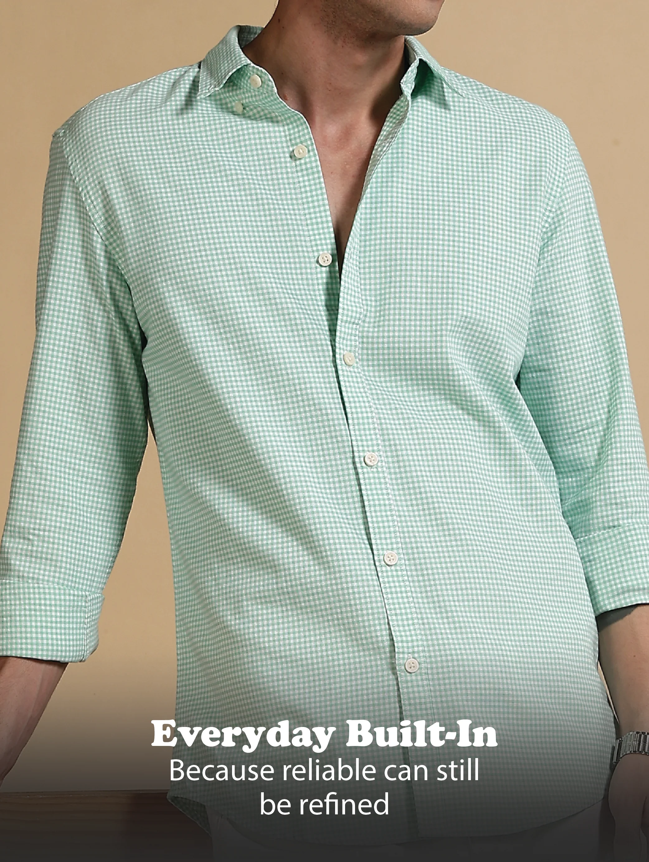 Men Green Cotton Oxford Slim Fit Mini Checks Shirt - Image 12